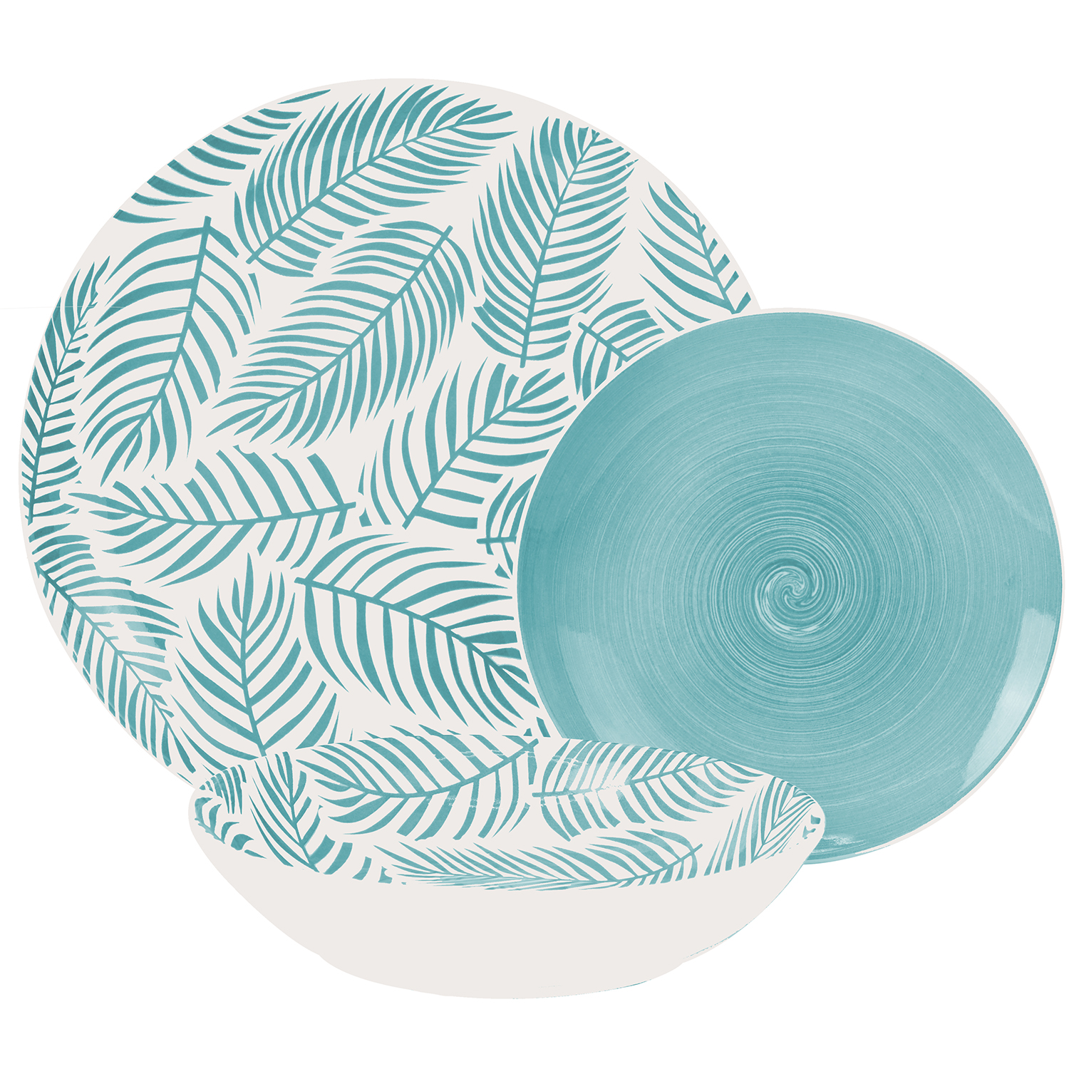 VAJILLA 18 PZS PORCELANA AZULLLO HOJAS, PLATO LLANO:ø27CM