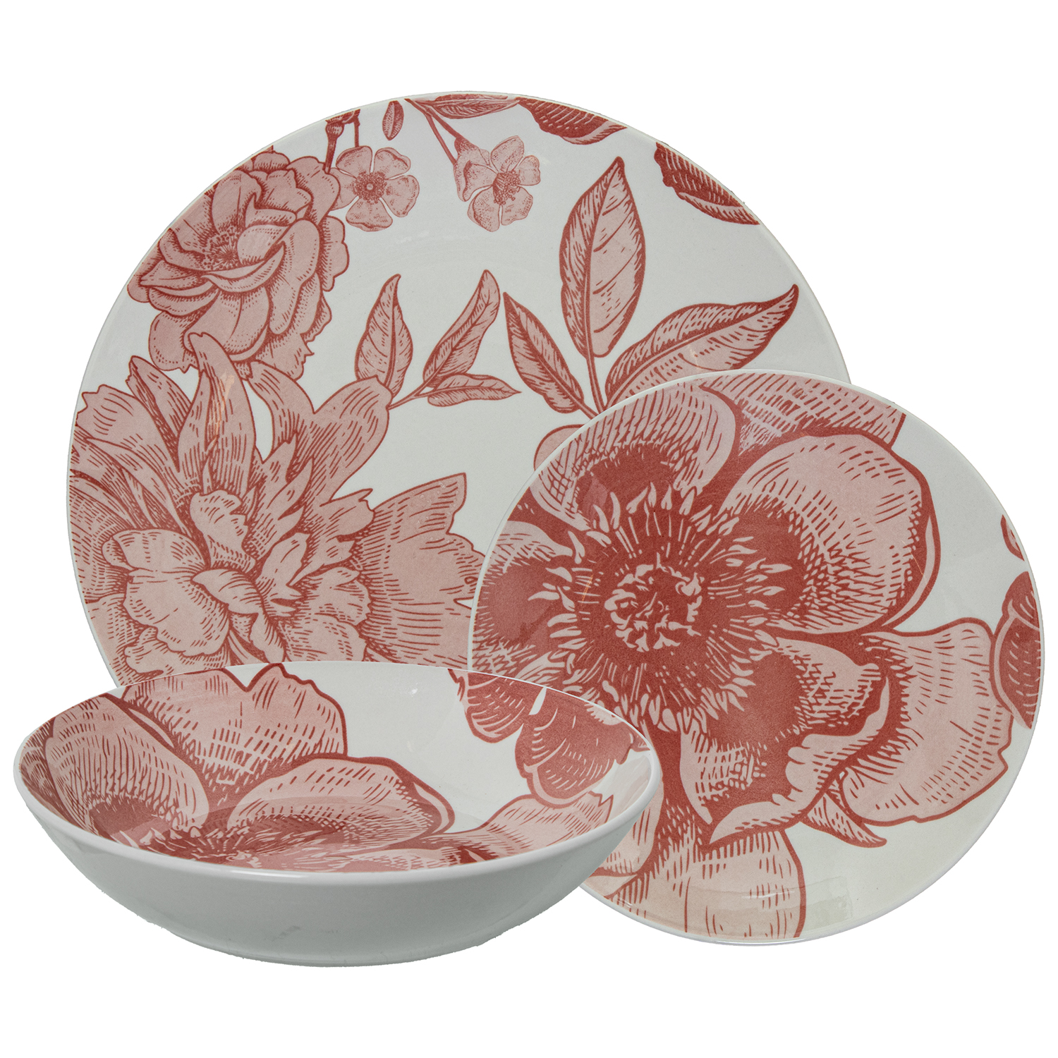 VAJILLA 18 PZS PORCELANA FLORCENIZA, PLATO LLANO:ø27CM
