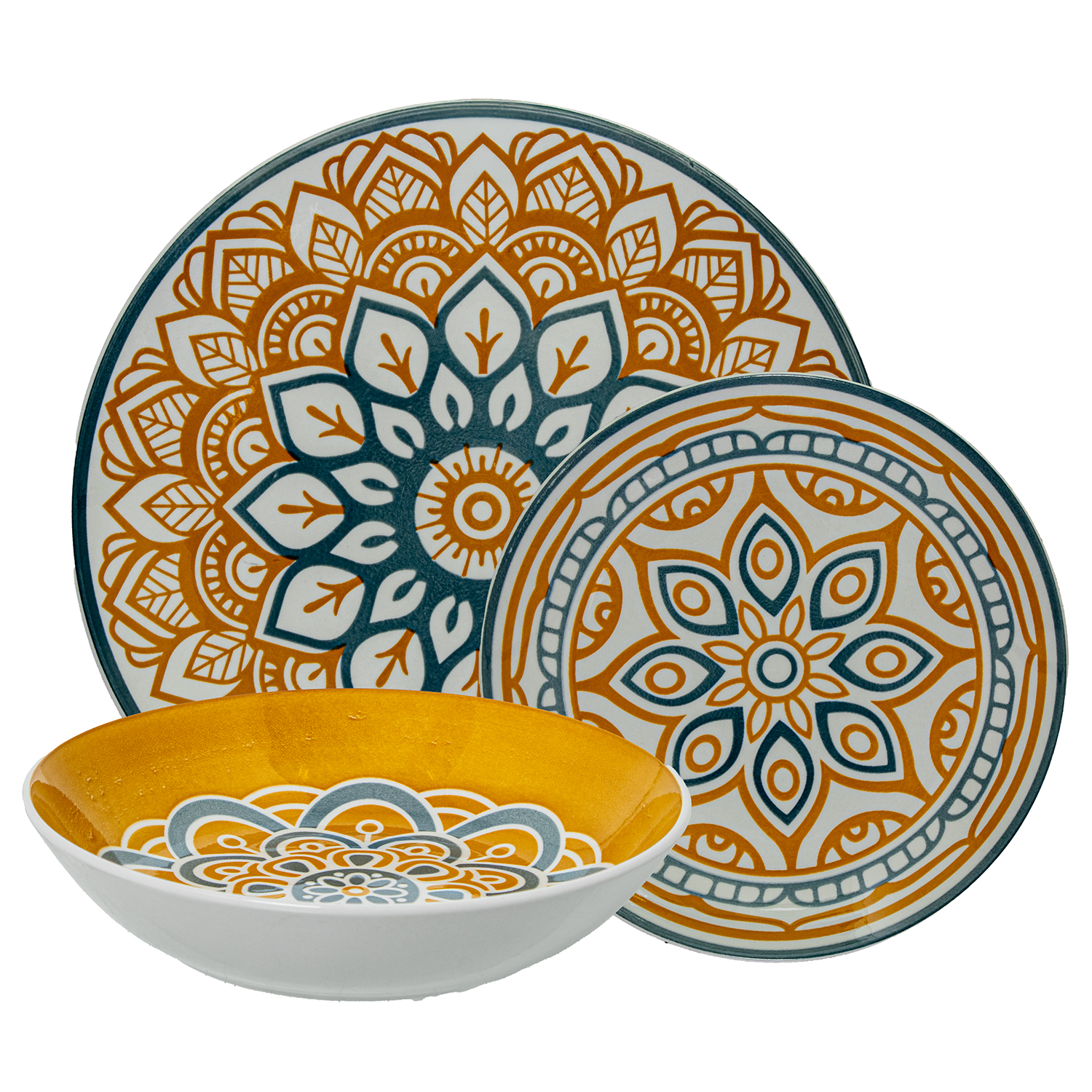 VAJILLA 18 PZS PORCELANA MANDAO DECO. AZUL