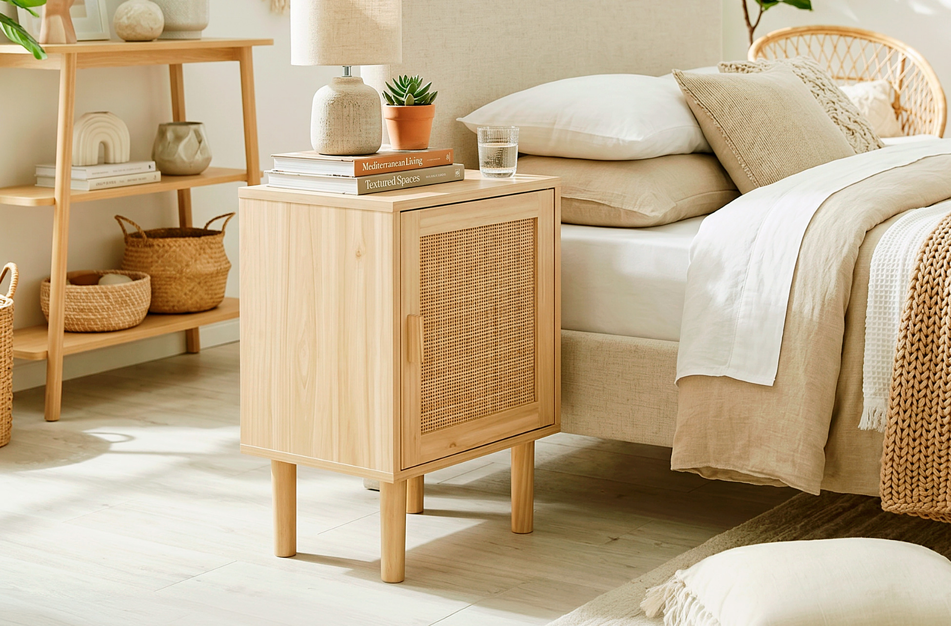 MESILLA DÉCOR 40 x 30 CM PINO / RATTAN.