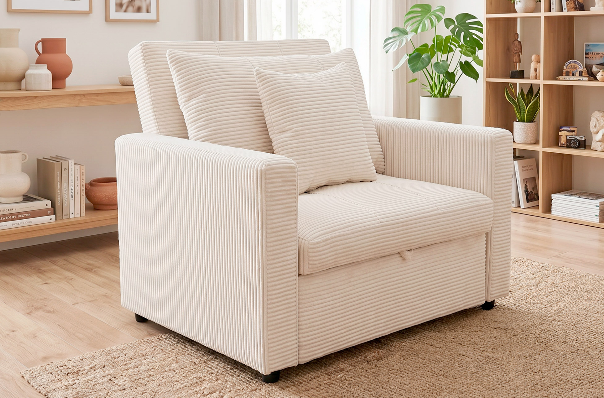 SOFA CAMA DIVAN 99 CM CORDUROY CREMA