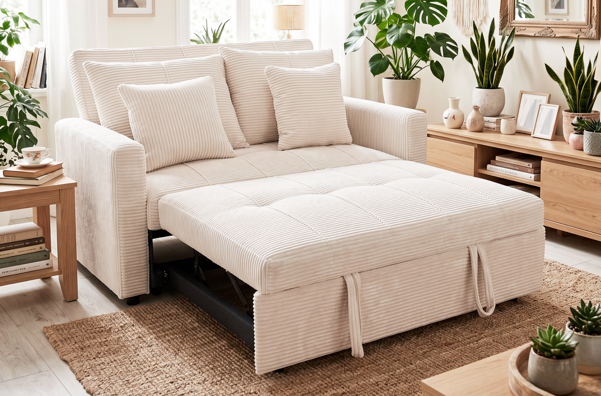 SOFA CAMA DIVAN 140 CM CORDUROY CREMA