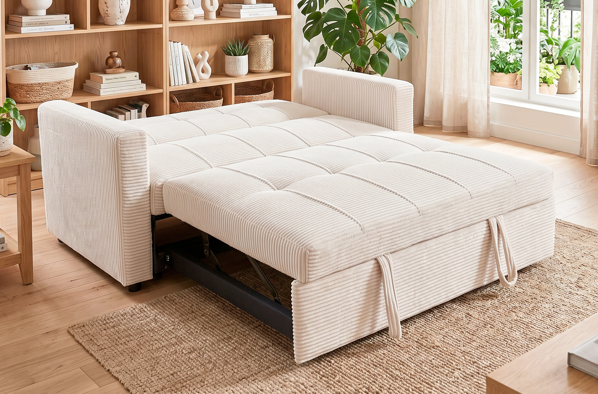 SOFA CAMA DIVAN 140 CM CORDUROY CREMA - Imagen 2