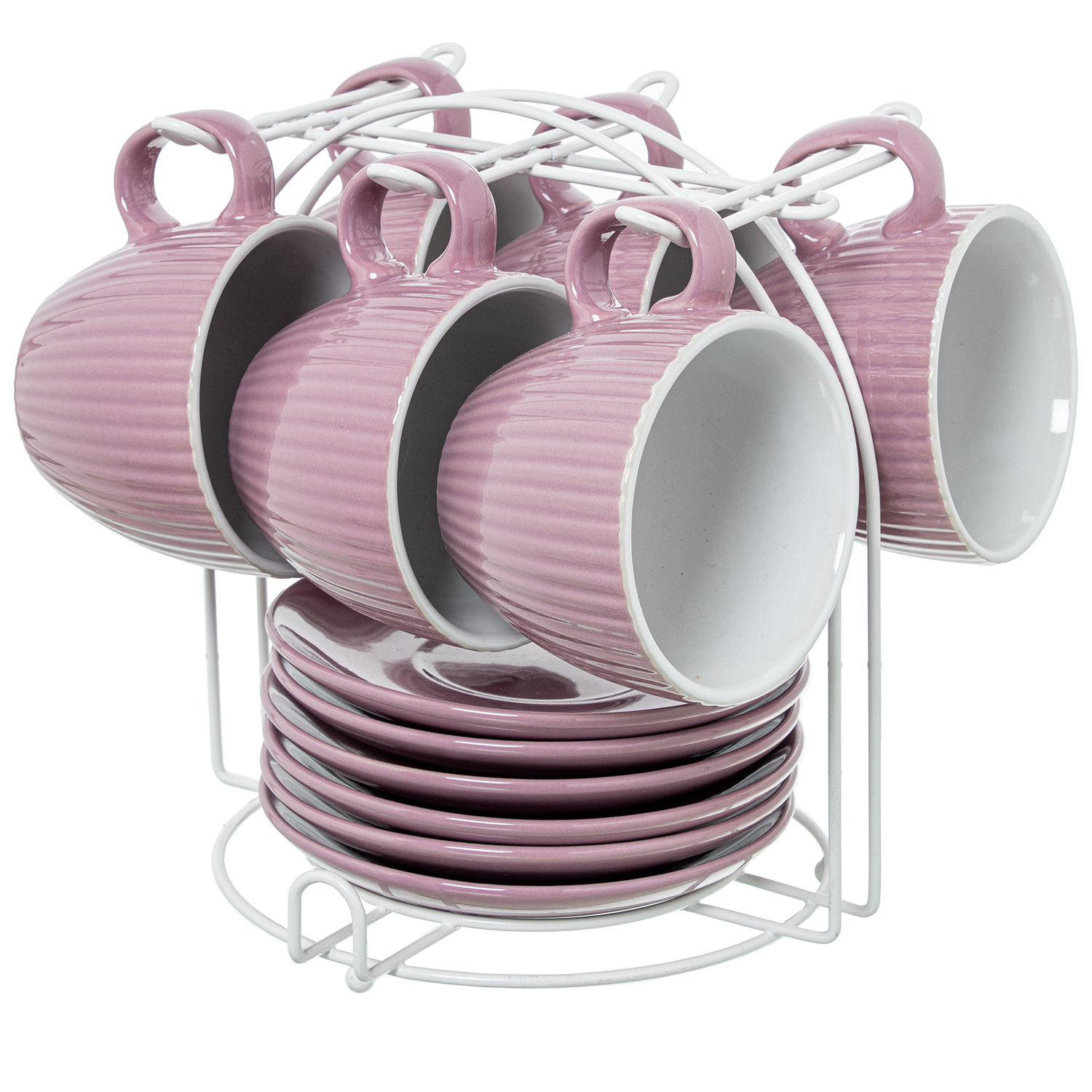 SET 6 TAZAS TÉ C/PLATO CERÁMICICA VERDE MENTA C/SOPORTE META