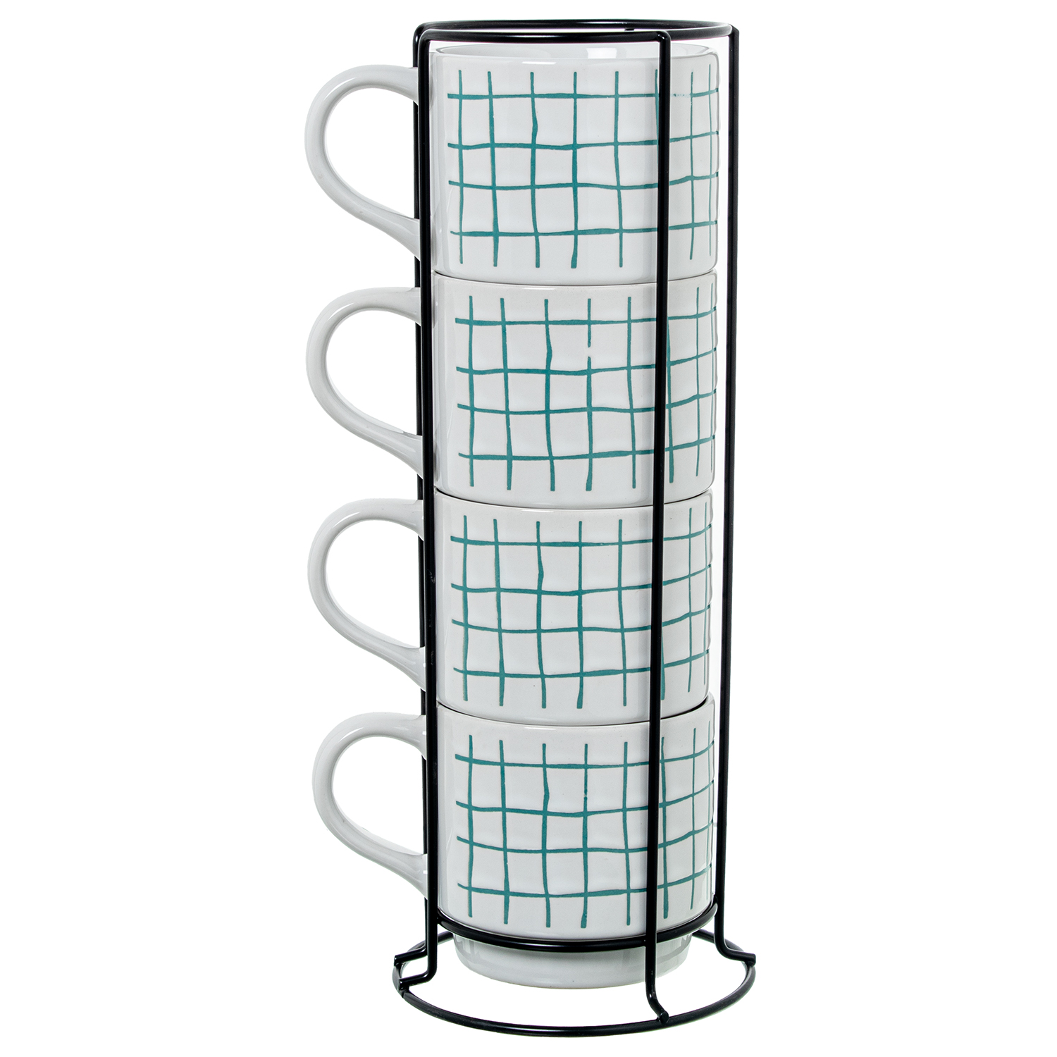 SET 4 MUGS CERÁMICA BLANCA CUAAYAS C/SOPORTE METAL NEGRO