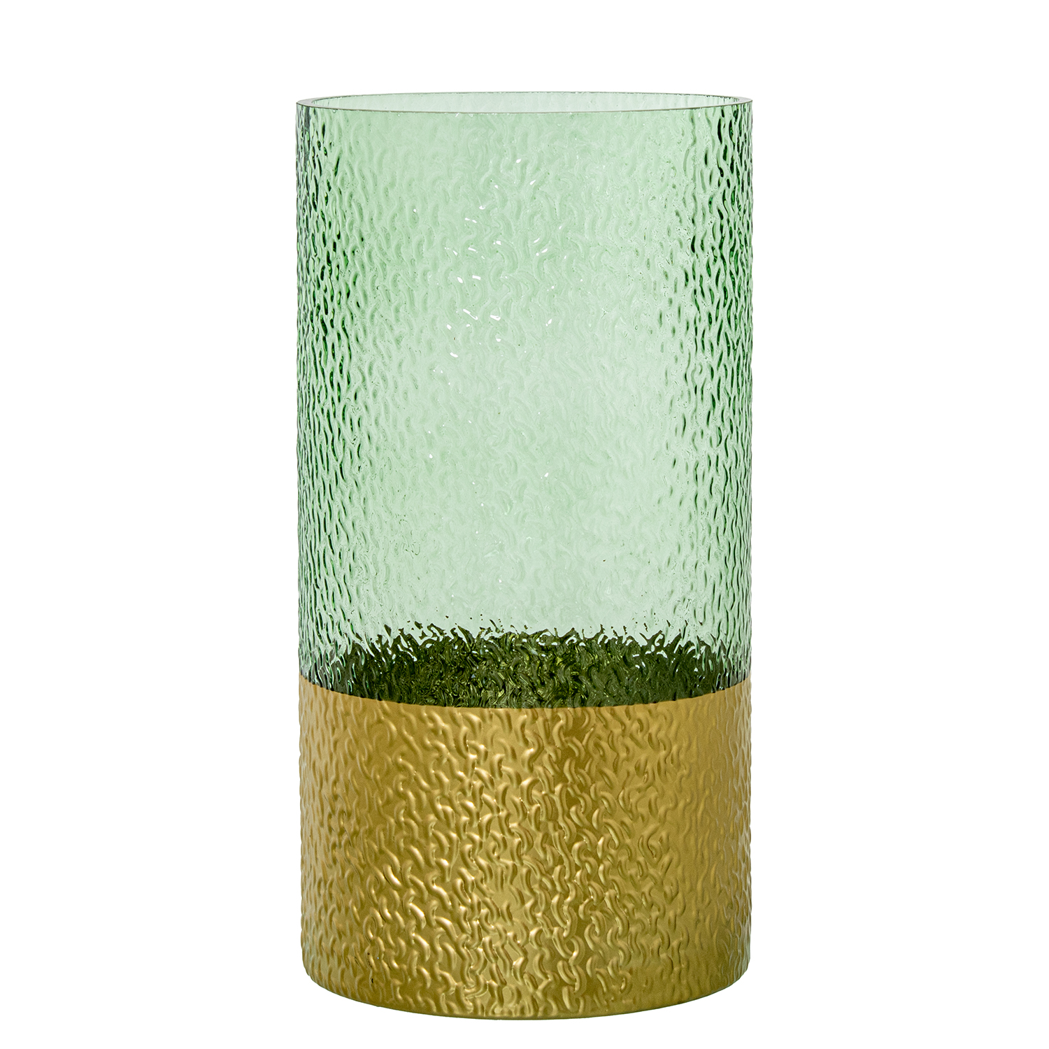 JARRÓN CRISTAL VERDE BASE DORADA