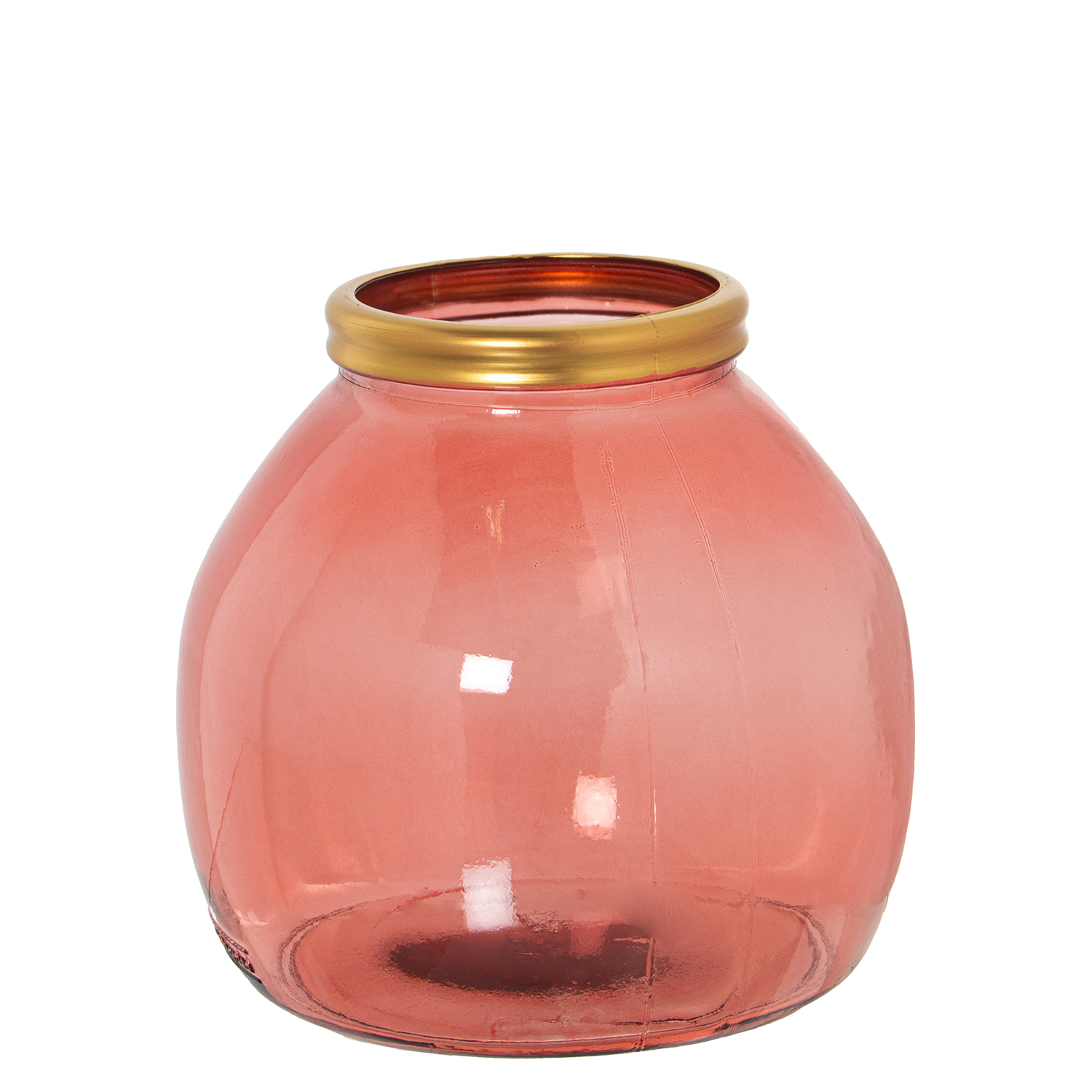 JARRÓN VIDRIO RECICLADO 20CM ROSA FILO DORADO