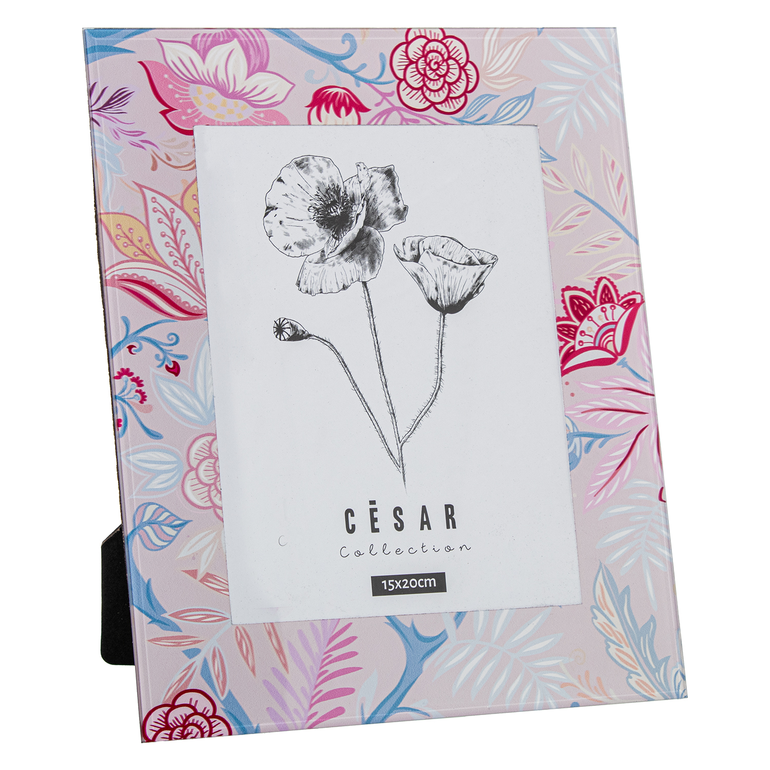 PORTAFOTOS CRISTAL 15X20CM ROSA FLORES