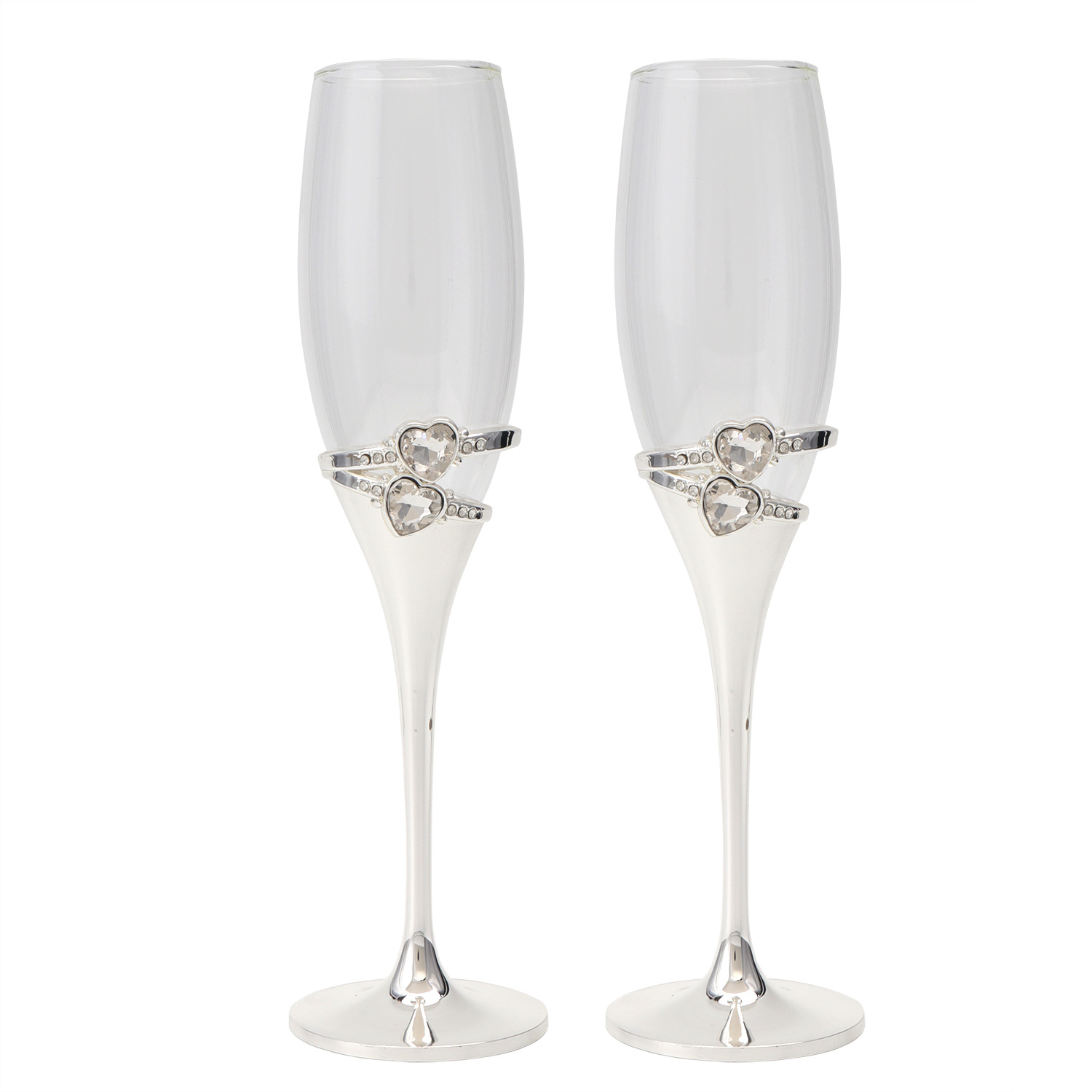 SET 2 COPAS CAVA C/PIE METAL PLATEADO CORAZÓN