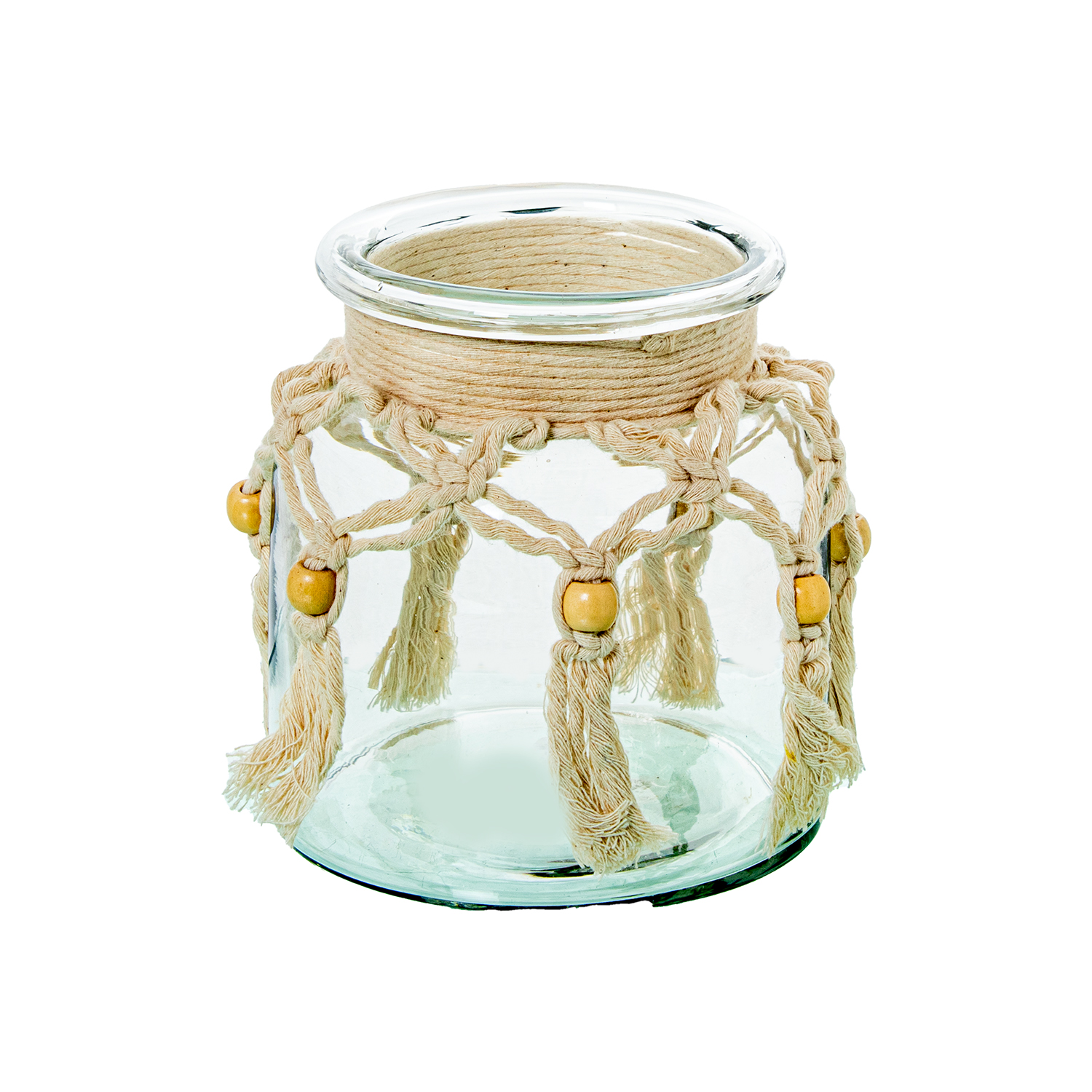 JARRÓN/ PORTAVELAS CRISTAL 15CM C/CUERDA