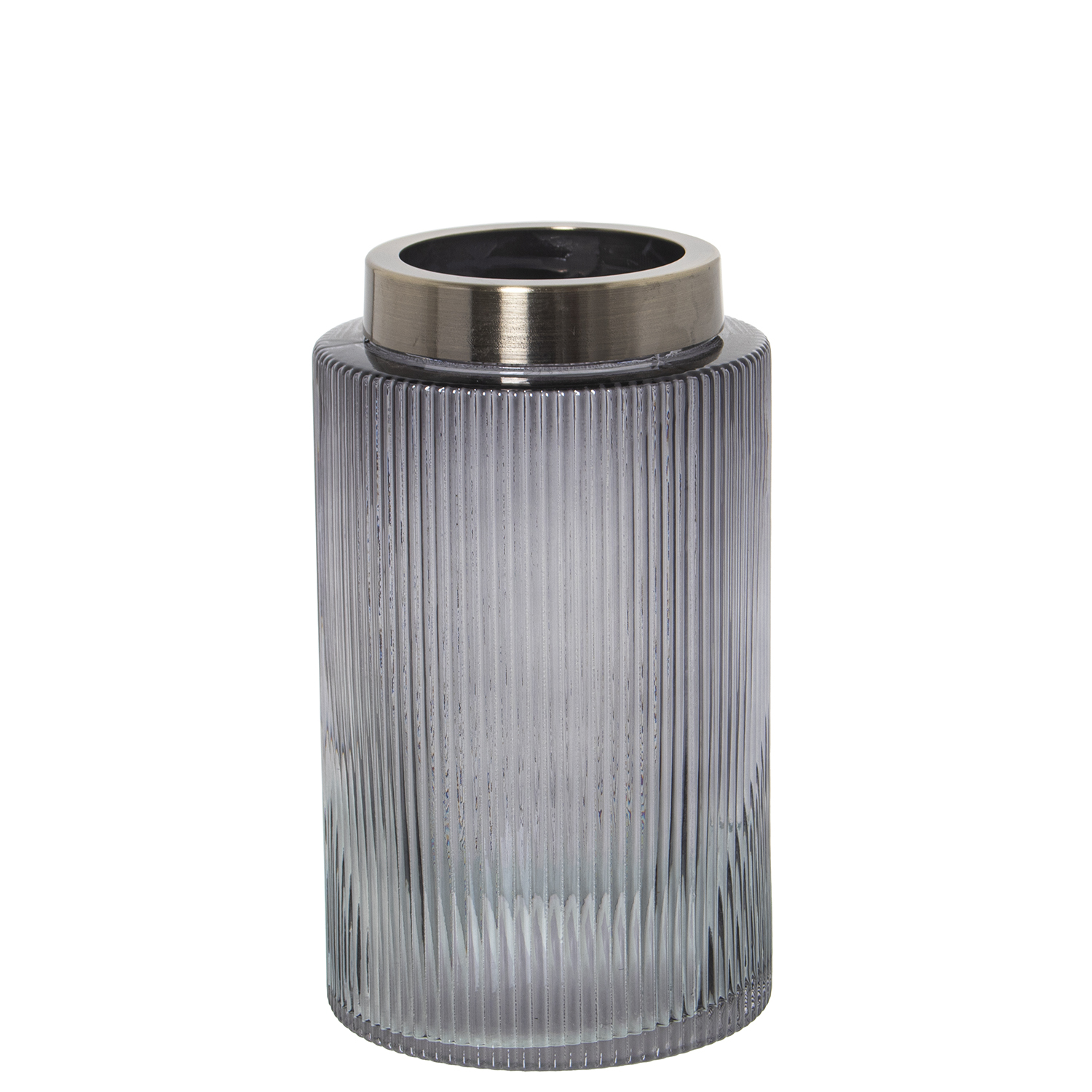 JARRÓN CRISTAL GRIS BORDE META
