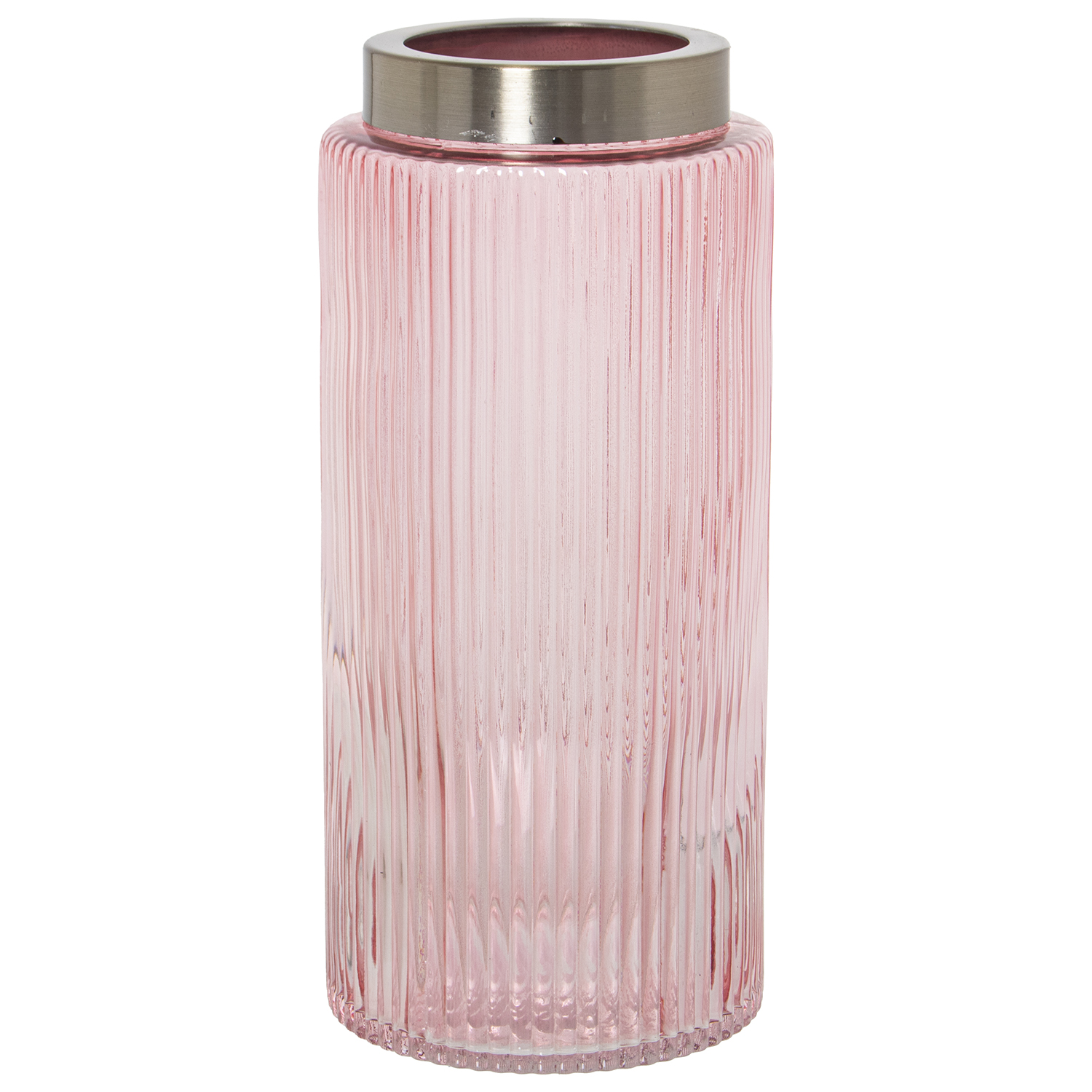JARRÓN CRISTAL ROSA BORDE DORADA