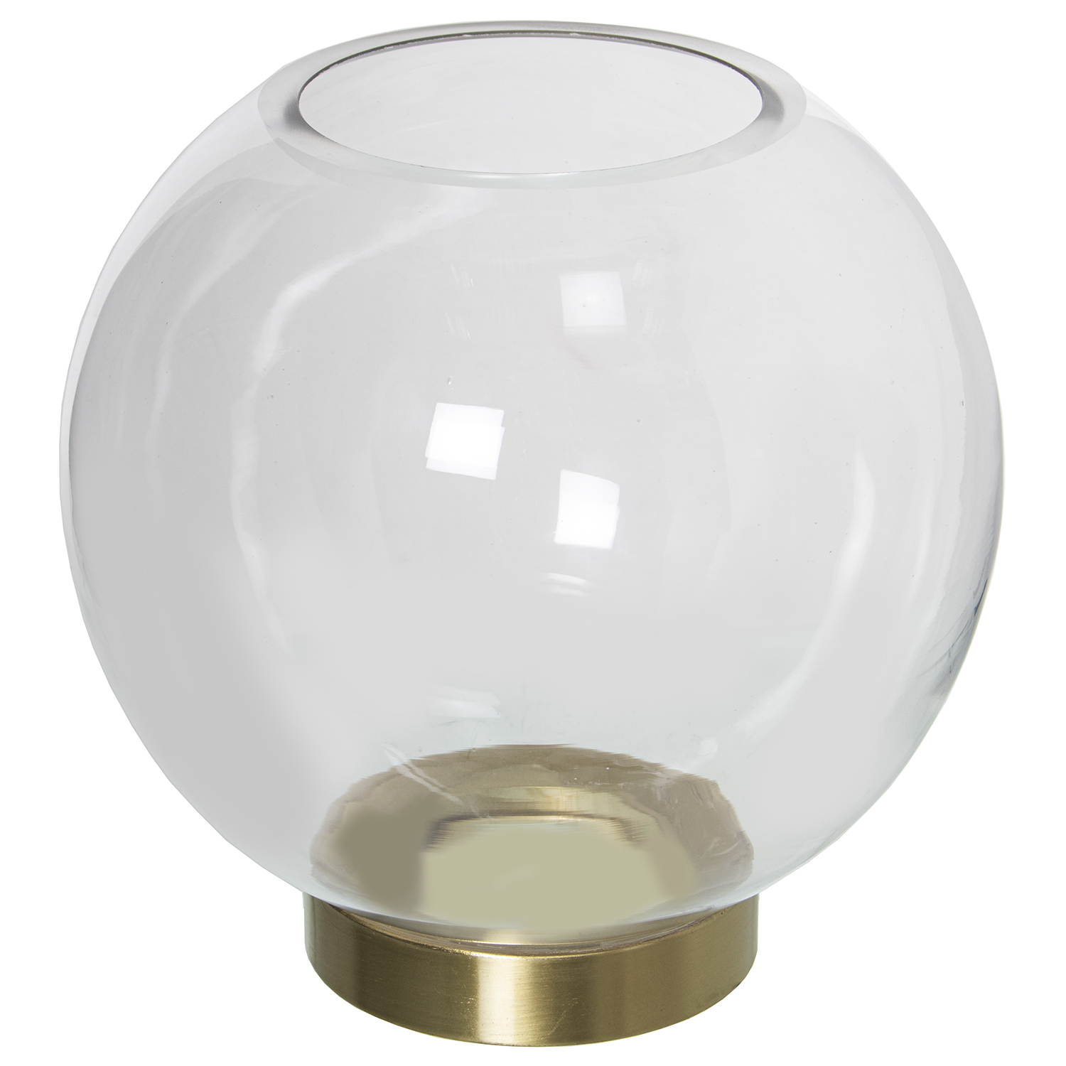 JARRÓN PORTAVELAS CRISTAL TRANSPARENTE PIE DORADO