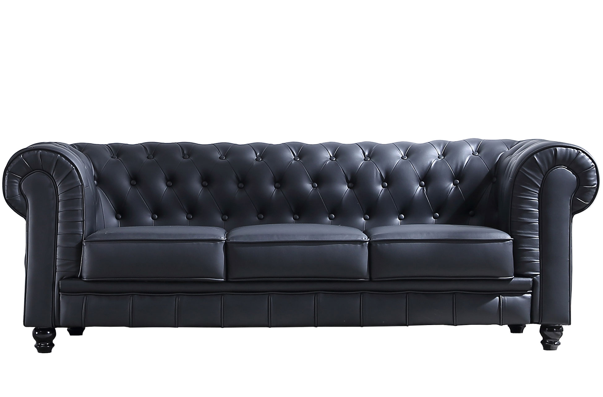 SOFÁ CHESTERFIELD 3 PLAZAS SÍMIL PIEL NEGRO - Imagen 2