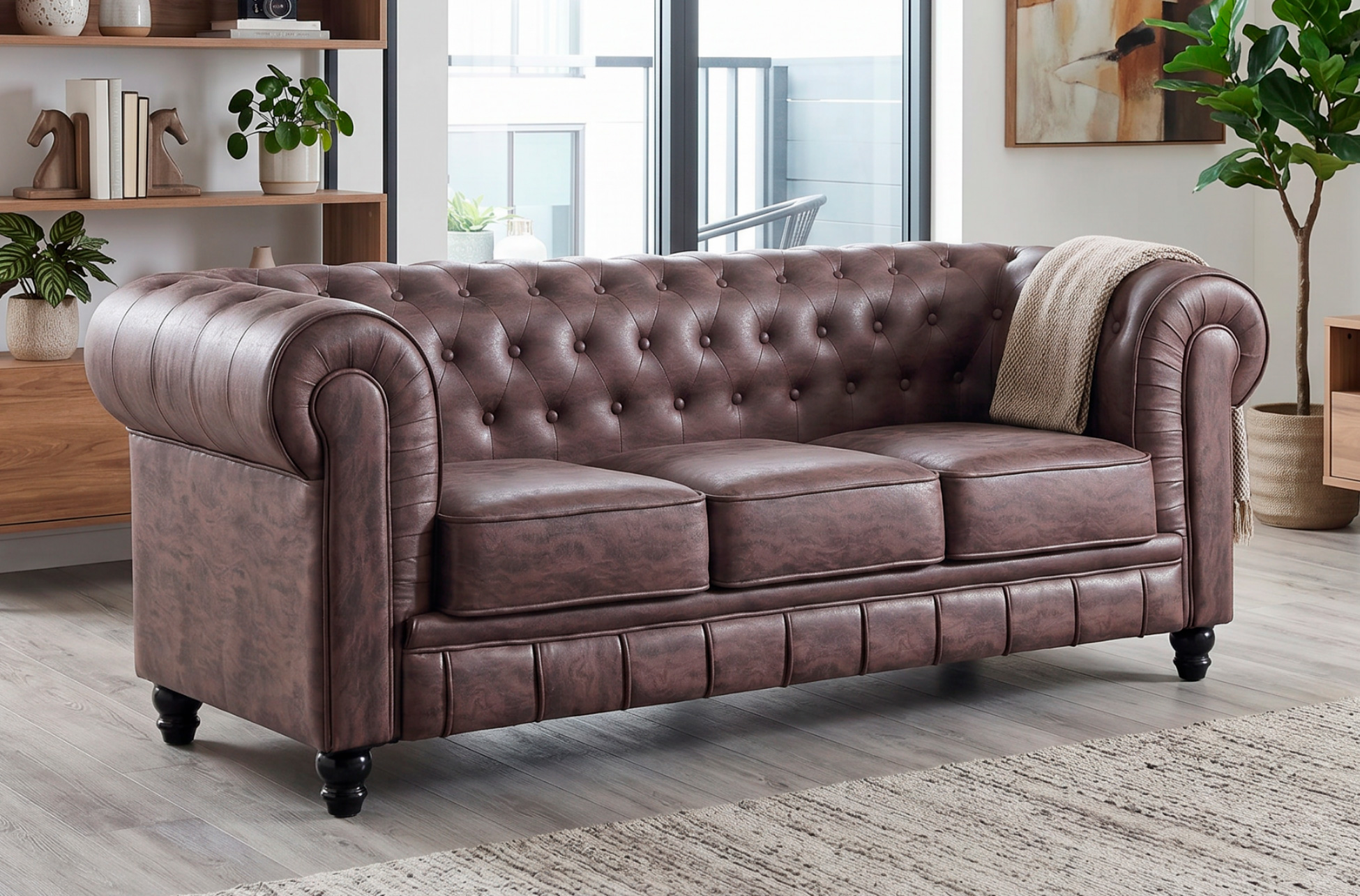 SOFÁ CHESTERFIELD 3 PLAZAS CHOCOLATE VINTAGE