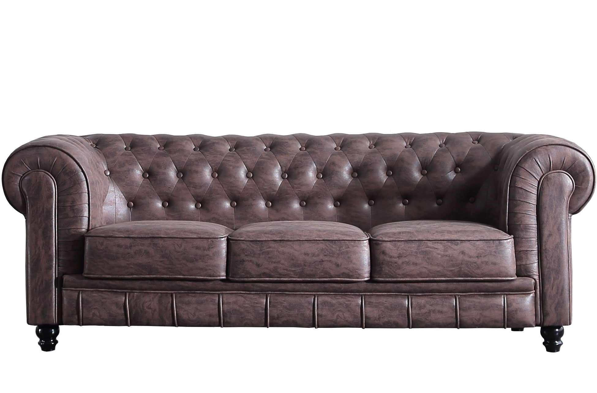 SOFÁ CHESTERFIELD 3 PLAZAS CHOCOLATE VINTAGE - Imagen 2