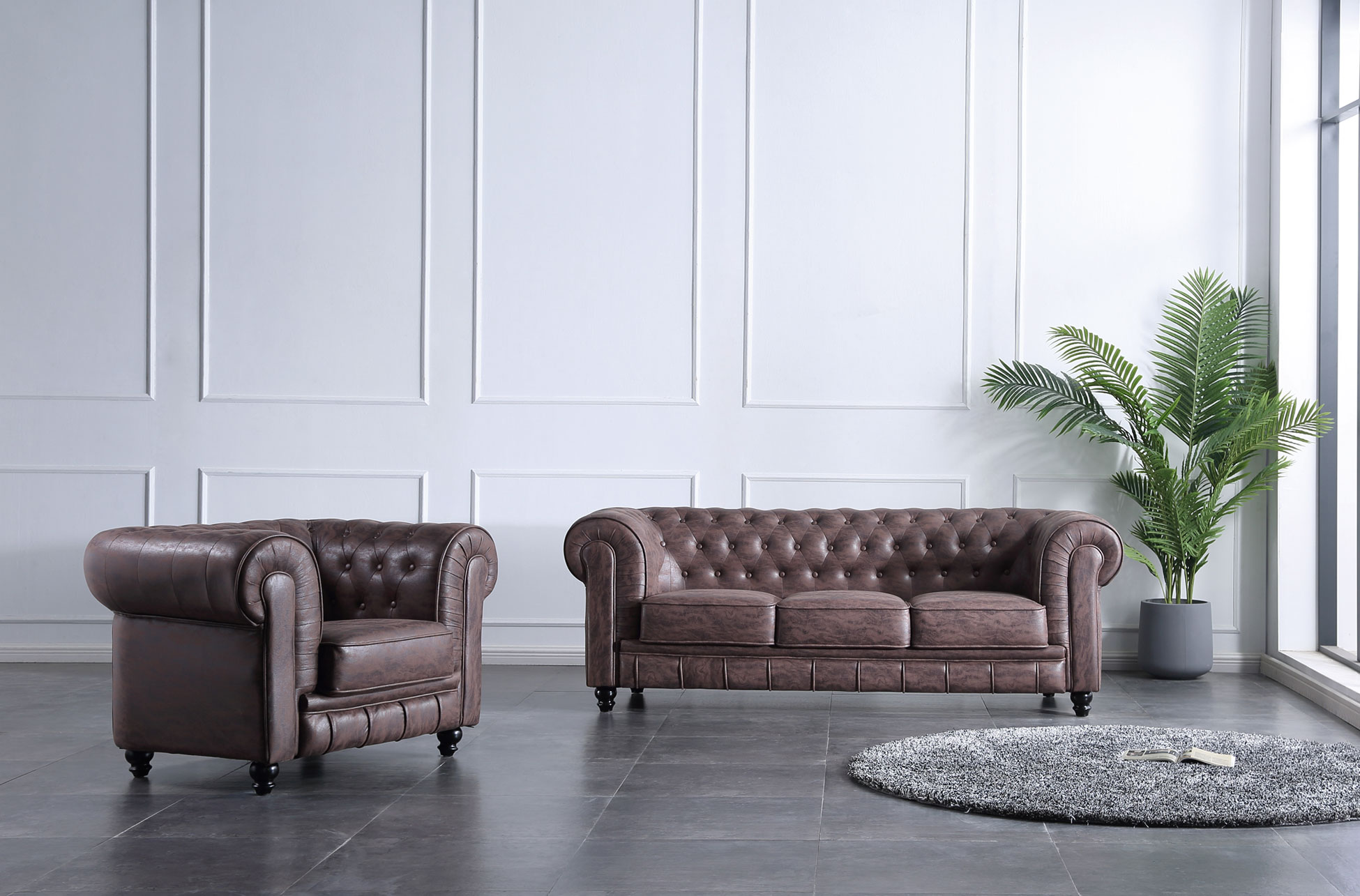 SOFÁ CHESTERFIELD 3 PLAZAS CHOCOLATE VINTAGE - Imagen 3