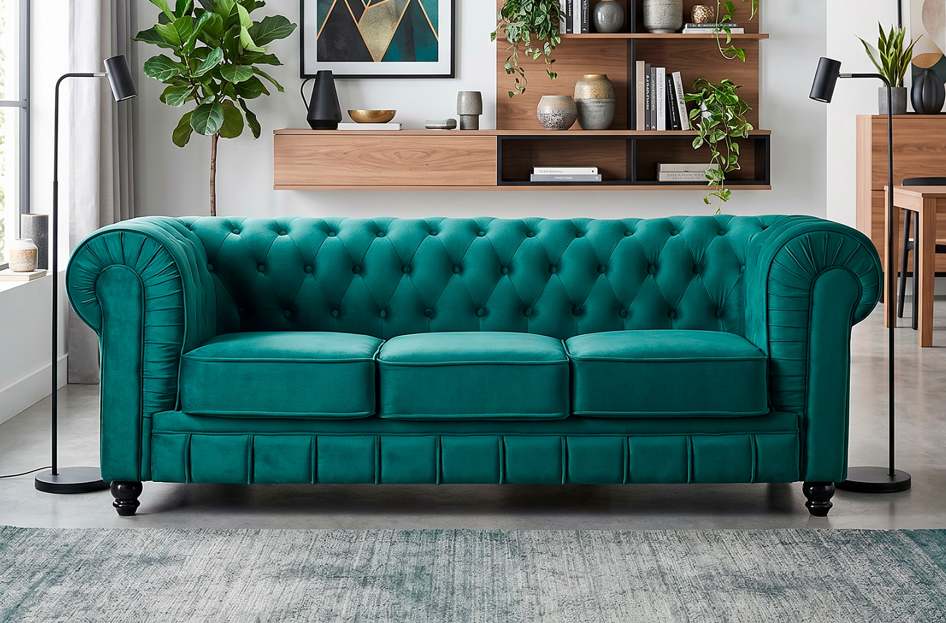 SOFÁ CHESTERFIELD 3 PLAZAS VELVET VERDE