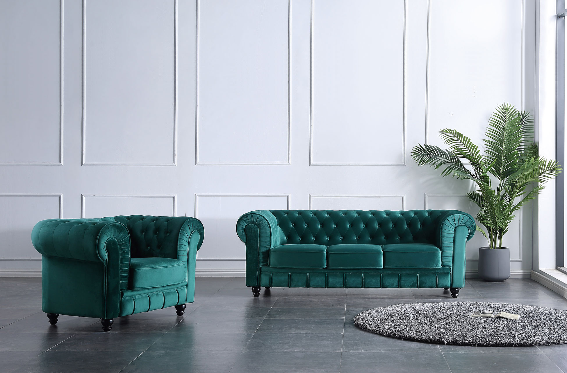 SOFÁ CHESTERFIELD 3 PLAZAS VELVET VERDE - Imagen 3