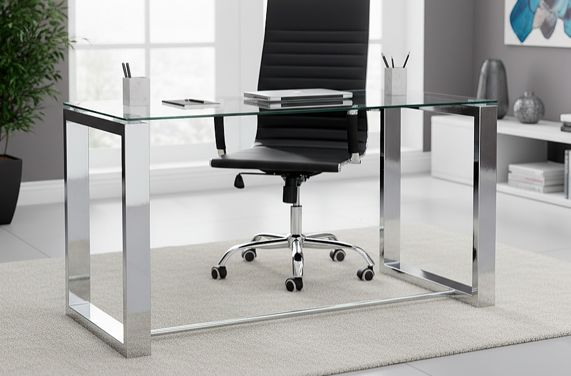 MESA DESPACHO OFFICE 140 x 70 CM PATAS CROMO / CRISTAL TEMPLADO