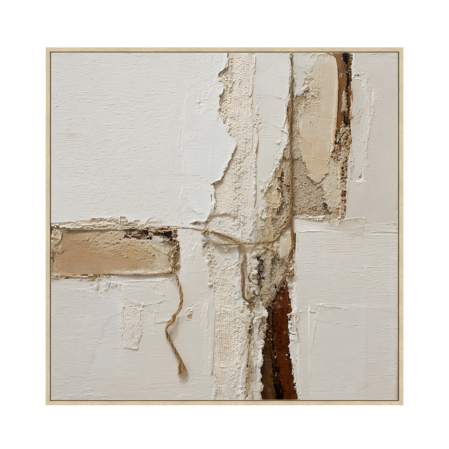 CUADRO LIENZO MARCO MADERA NATURAL 100X100 CM. FLOR