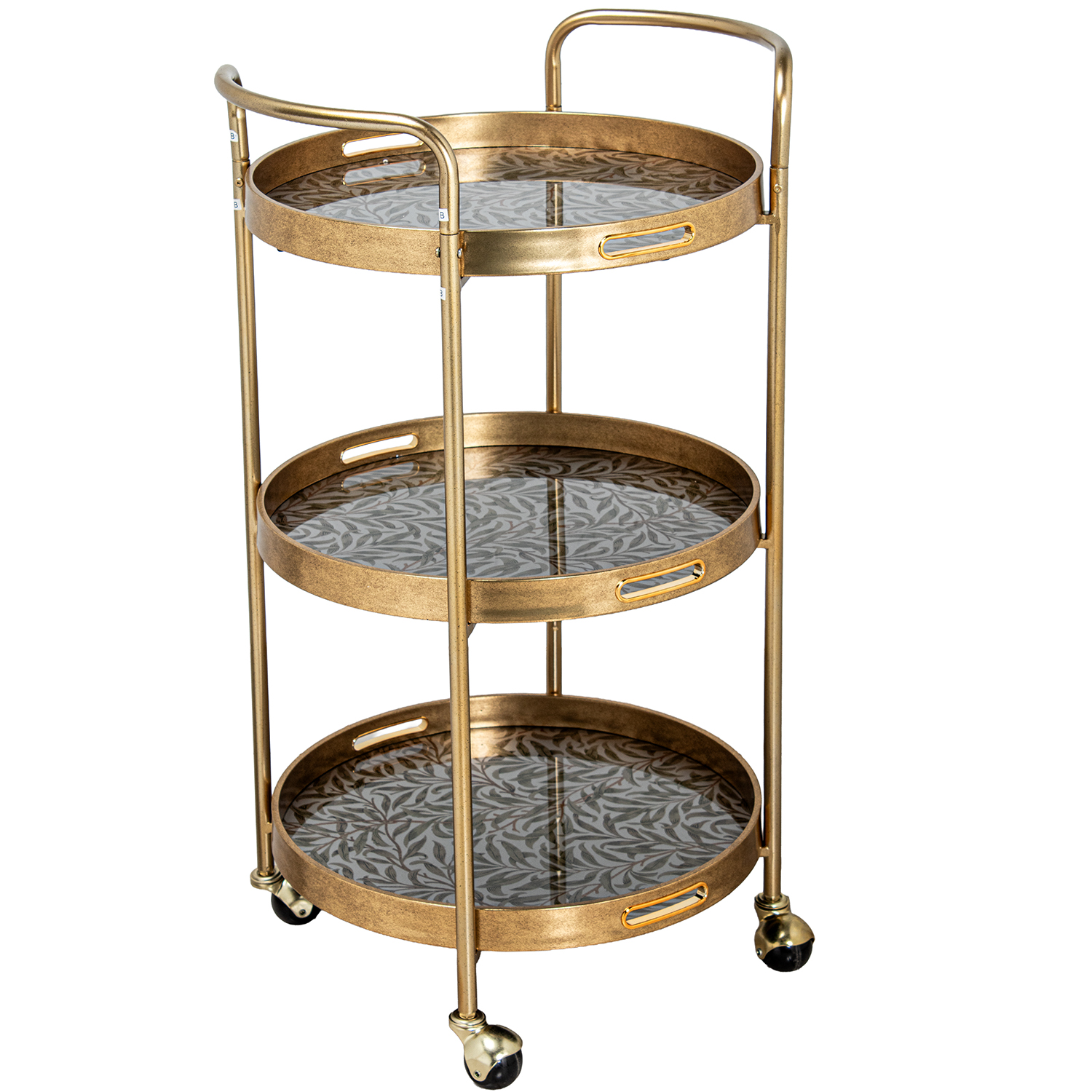 CAMARERA METAL DORADO C/BANDEJAS DECORADAS