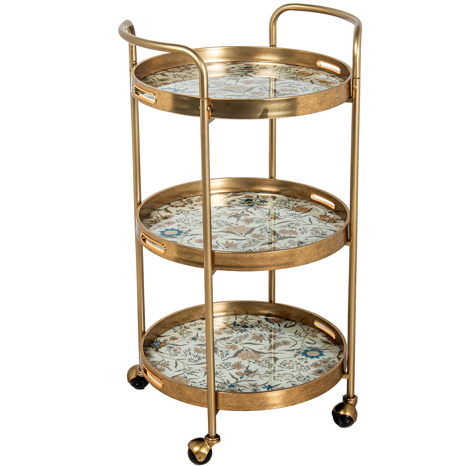 CAMARERA METAL DORADO C/BANDEJAS DECORADAS