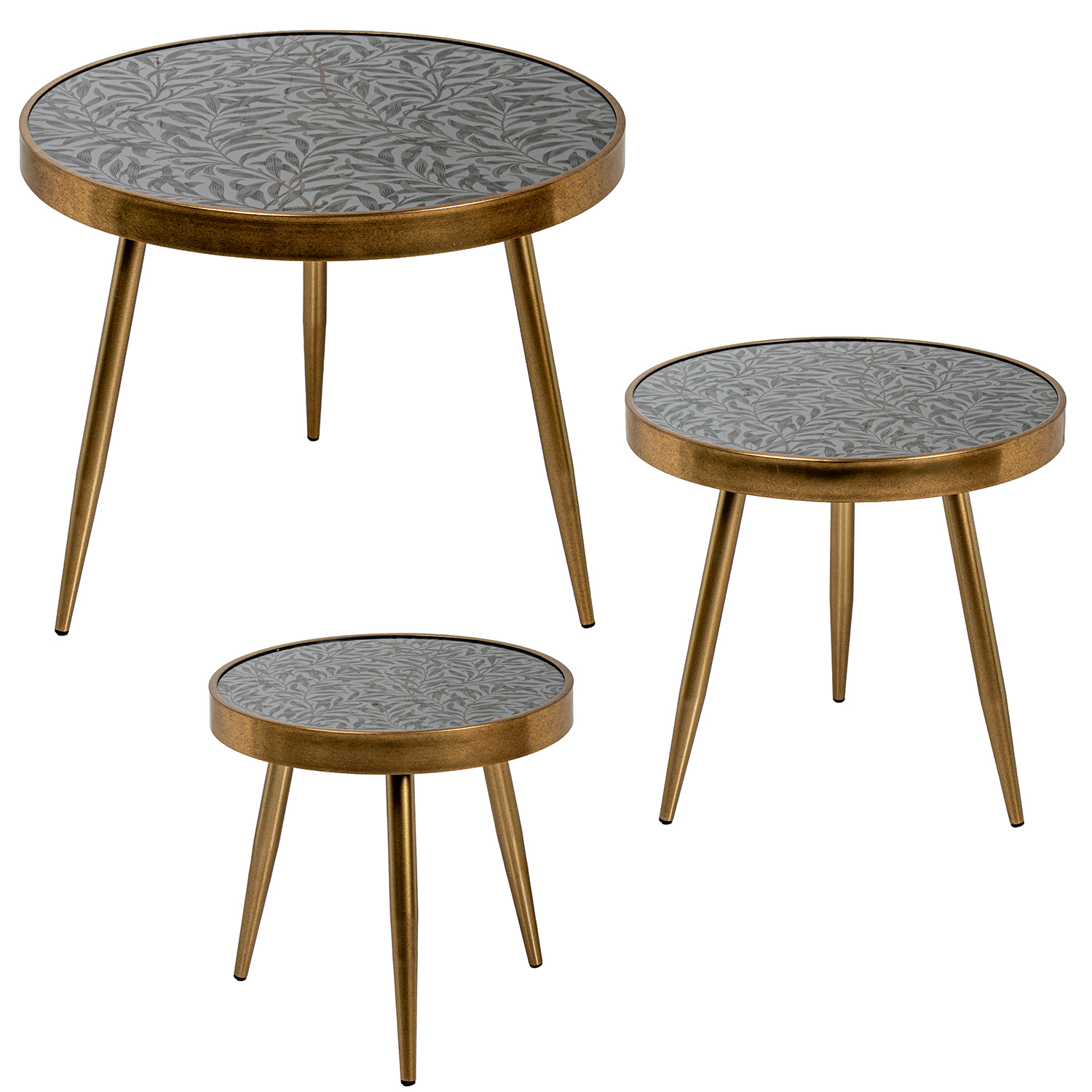 SET 3 MESAS AUXILIARES MDF DORADAS DECORADAS