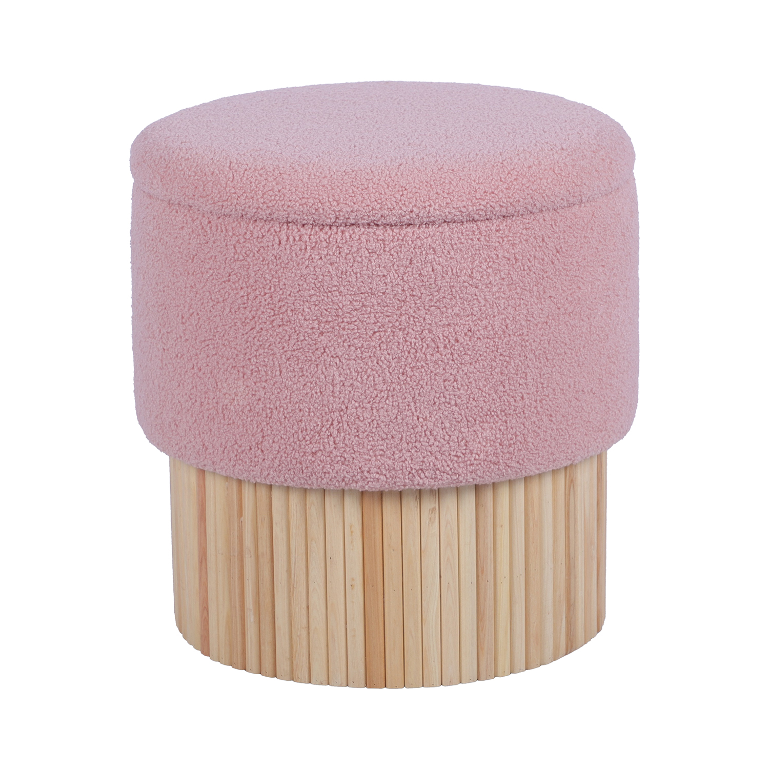 PUF TAPIZADO ROSA C/BASE MADERERA NATURAL