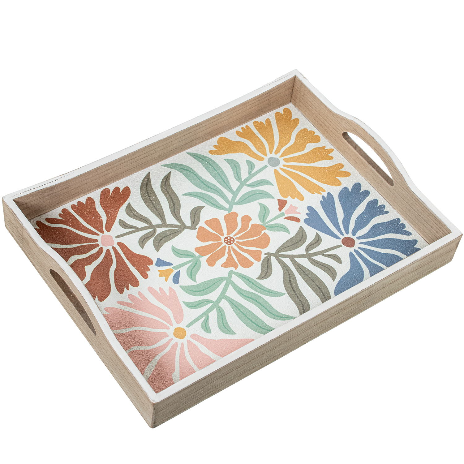 BANDEJA MADERA DECORADA FLORESJAROS