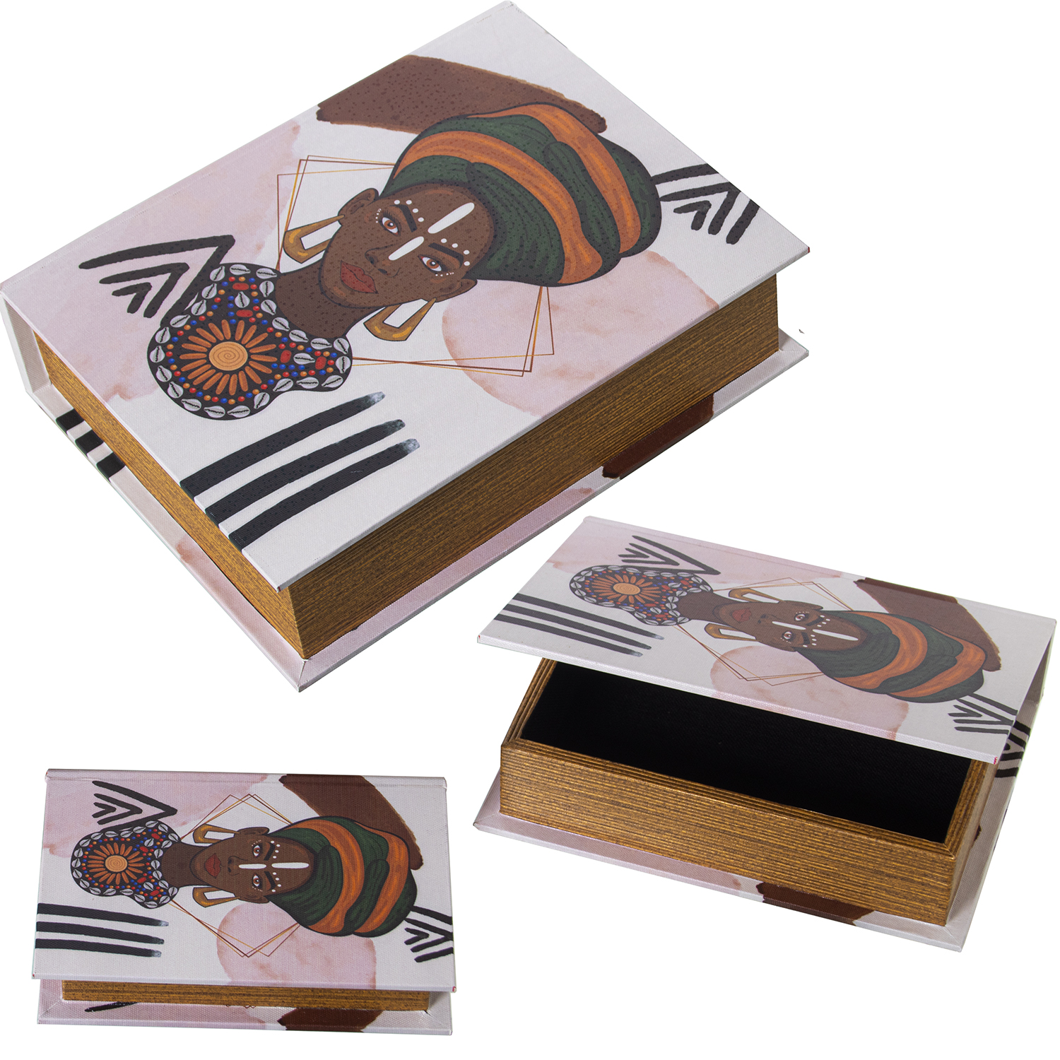SET 3 CAJAS LIBROS DECORADOSMADERA DM/LONA POLIÉSTER MUJER