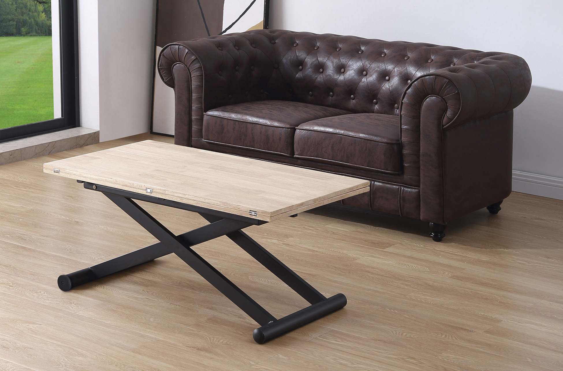 MESA CENTRO ELEVABLE Y EXTENSIBLE NATURAL 110 x 57 CM ROBLE NORDISH / NEGRO. - Imagen 3