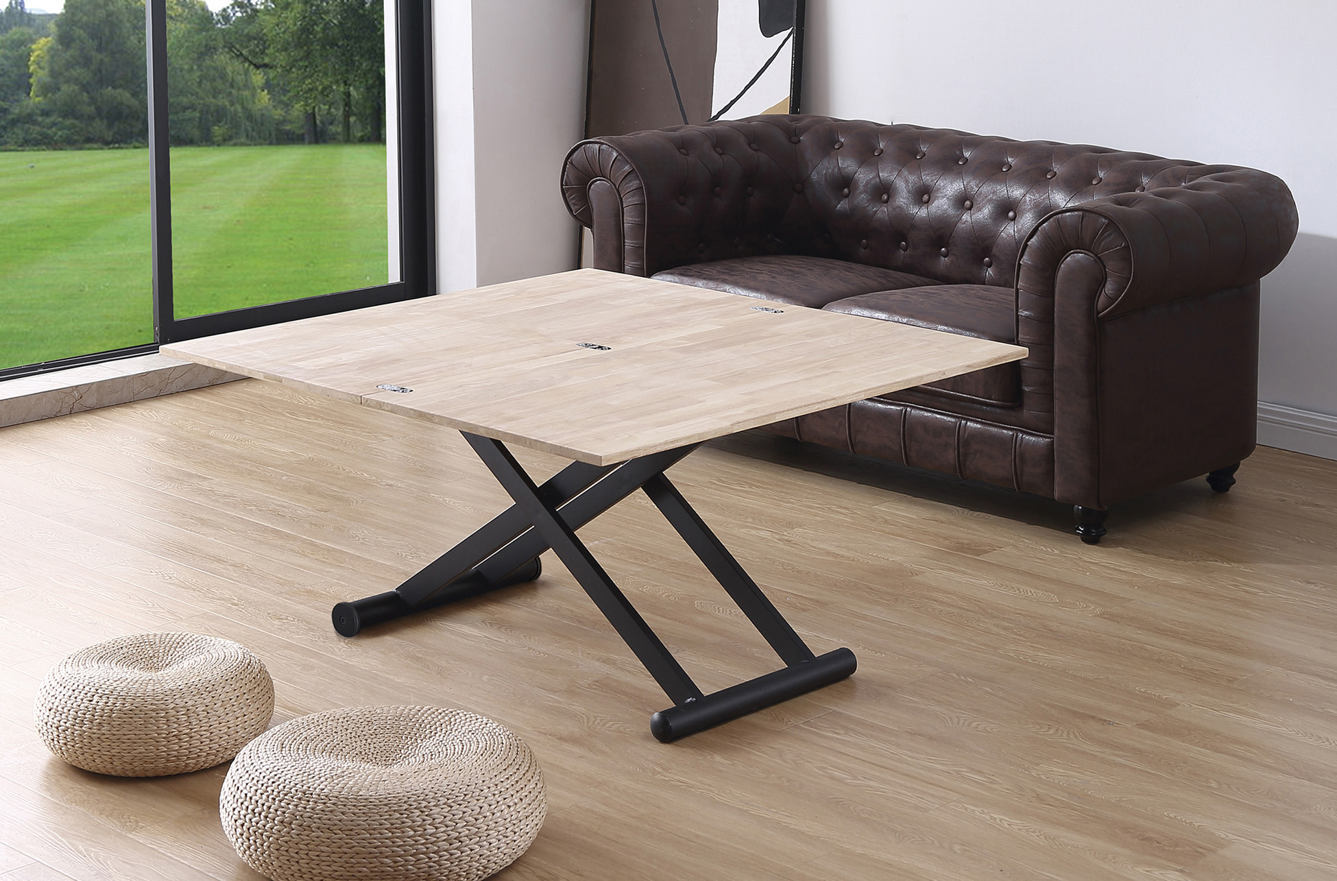MESA CENTRO ELEVABLE Y EXTENSIBLE NATURAL 110 x 57 CM ROBLE NORDISH / NEGRO. - Imagen 4