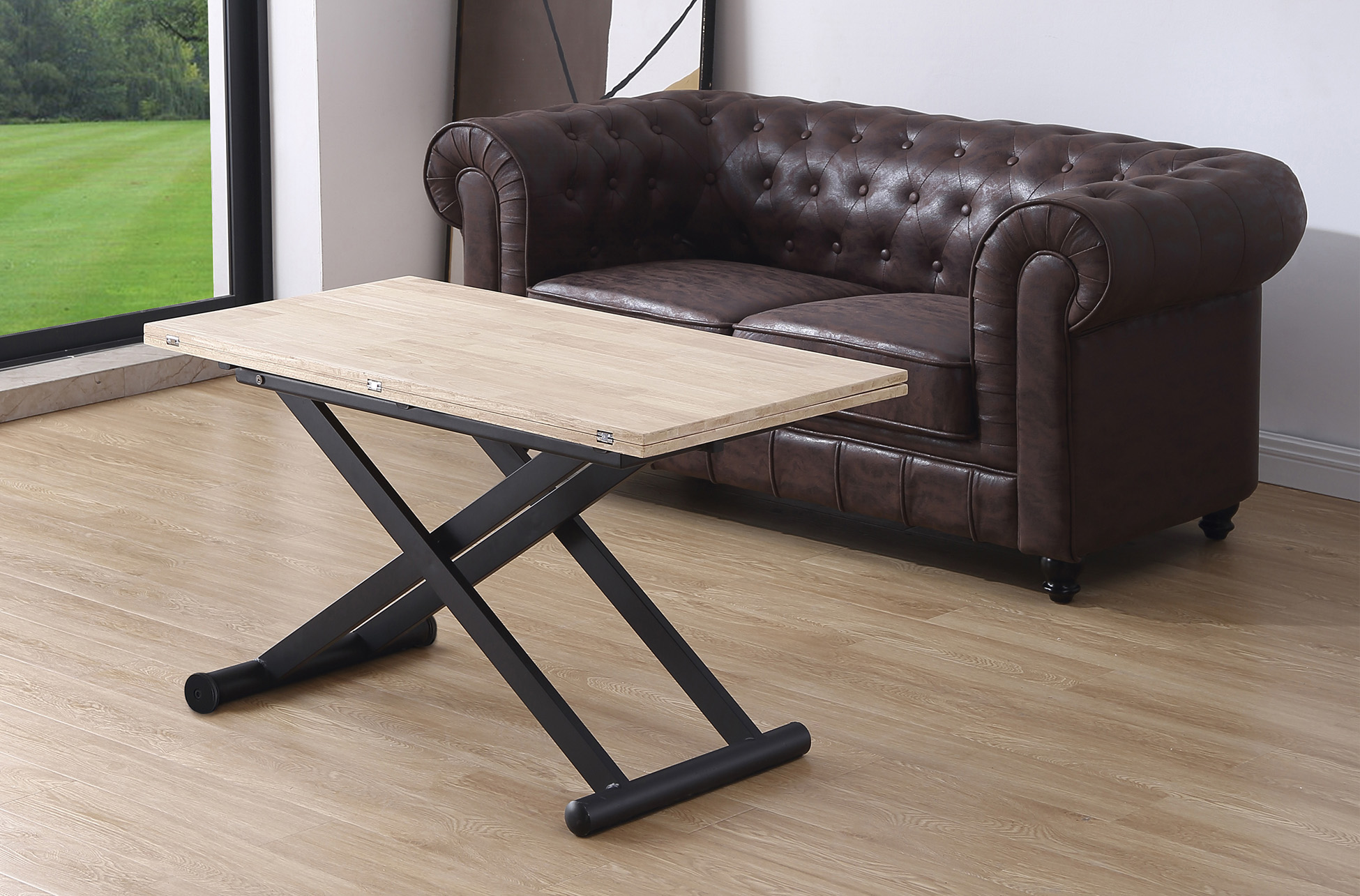 MESA CENTRO ELEVABLE Y EXTENSIBLE NATURAL 110 x 57 CM ROBLE NORDISH / NEGRO. - Imagen 5