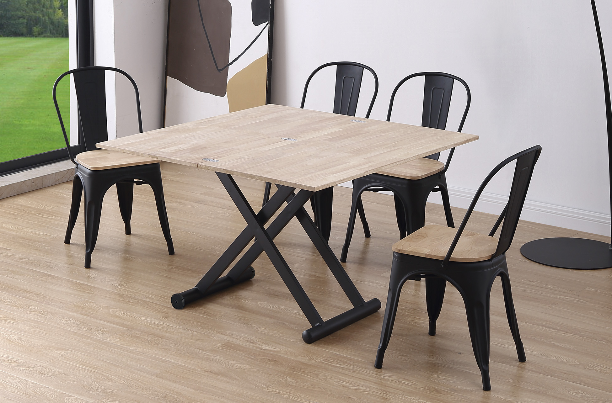 MESA CENTRO ELEVABLE Y EXTENSIBLE NATURAL 110 x 57 CM ROBLE NORDISH / NEGRO. - Imagen 6