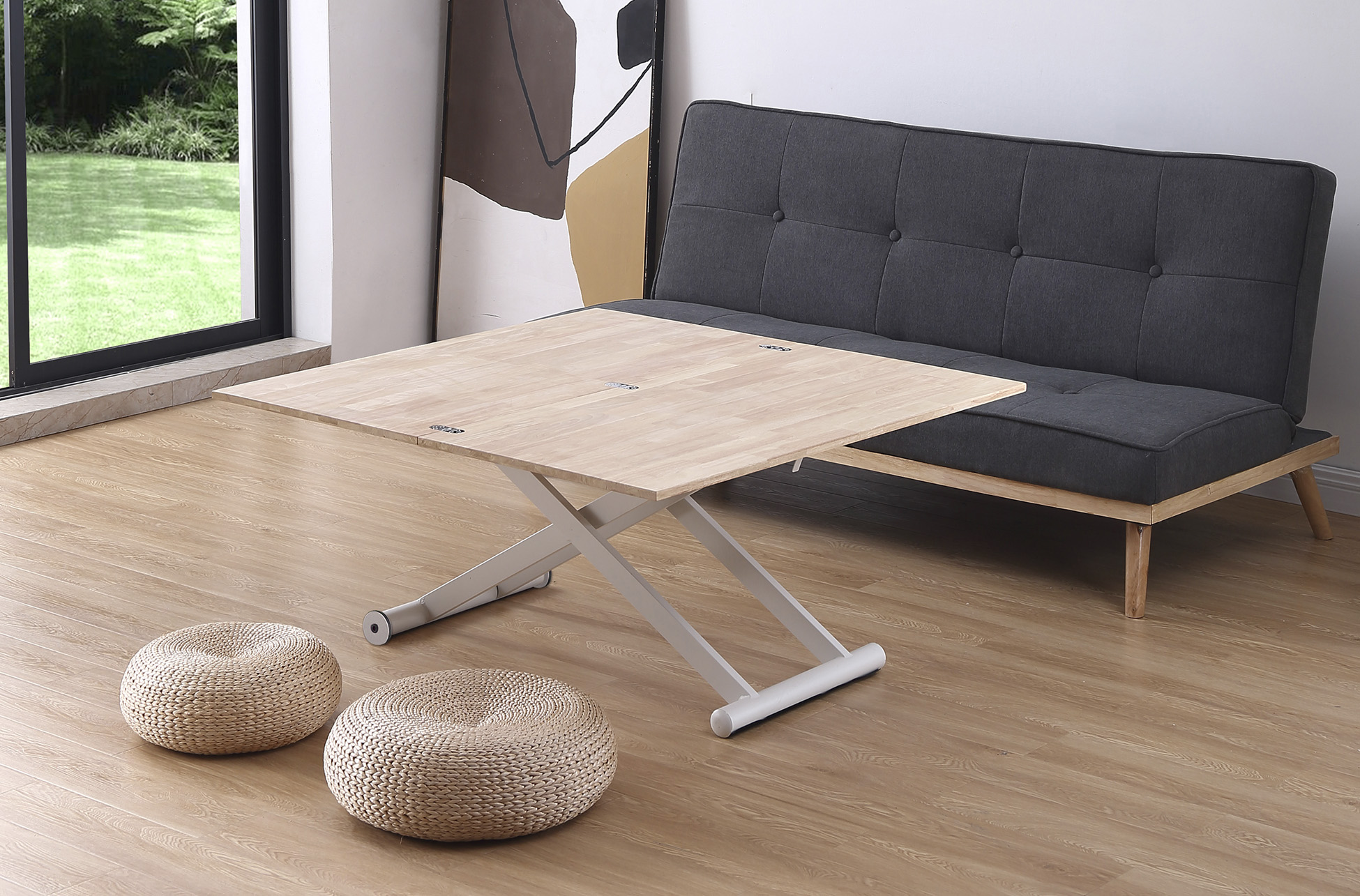 MESA CENTRO ELEVABLE Y EXTENSIBLE NATURAL 110 X 57 CM ROBLE NORDISH / BLANCO. - Imagen 5