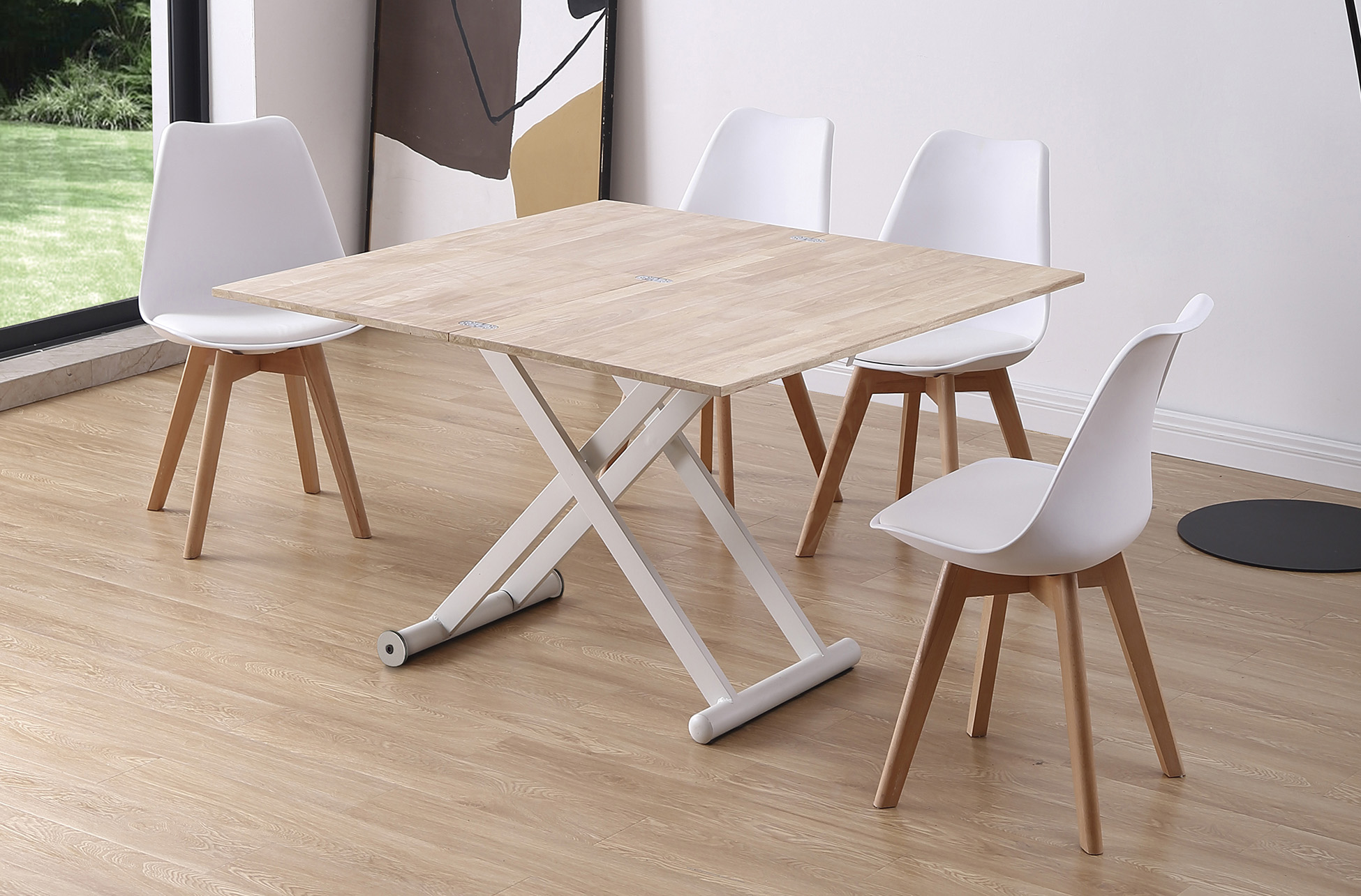 MESA CENTRO ELEVABLE Y EXTENSIBLE NATURAL 110 X 57 CM ROBLE NORDISH / BLANCO. - Imagen 6