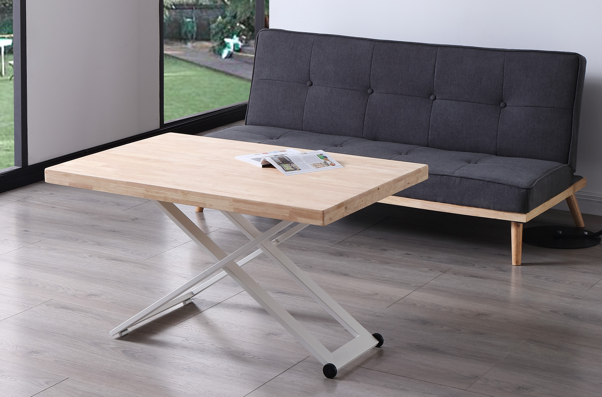 MESA CENTRO ELEVABLE ZOE 120 x 80 CM ROBLE NORDISH / BLANCO - Imagen 4