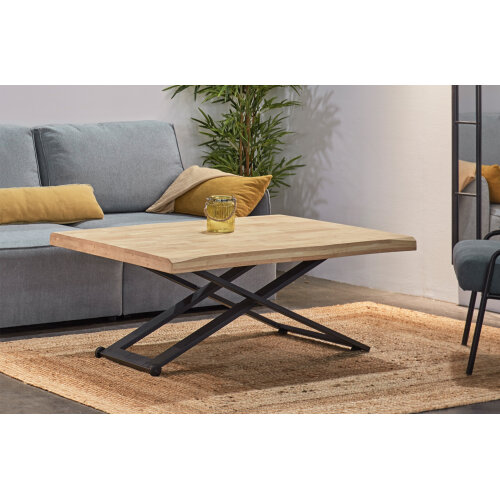 MESA CENTRO ELEVABLE ZOE 120 x 80 CM ROBLE NORDISH / NEGRO TAPA CON FORMA.