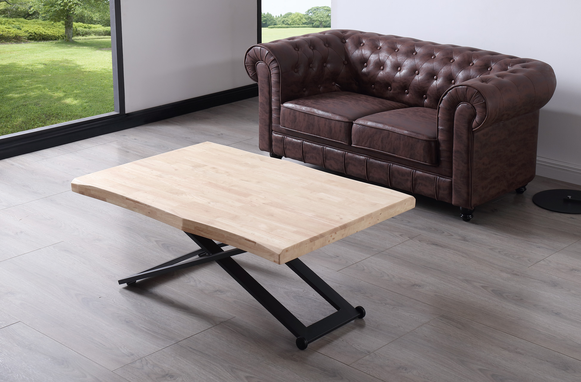 MESA CENTRO ELEVABLE ZOE 120 x 80 CM ROBLE NORDISH / NEGRO TAPA CON FORMA. - Imagen 5