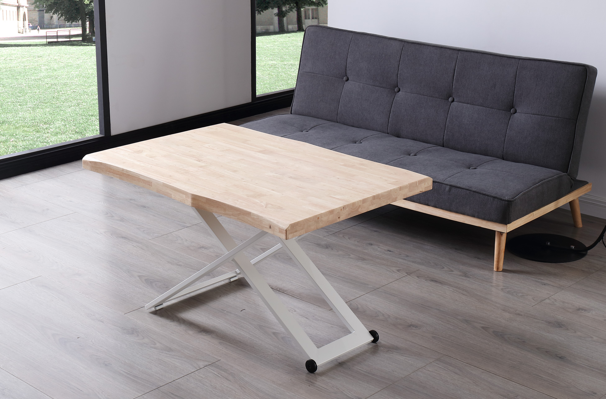 MESA CENTRO ELEVABLE ZOE 120 x 80 CM ROBLE NORDISH / BLANCO TAPA CON FORMA. - Imagen 4