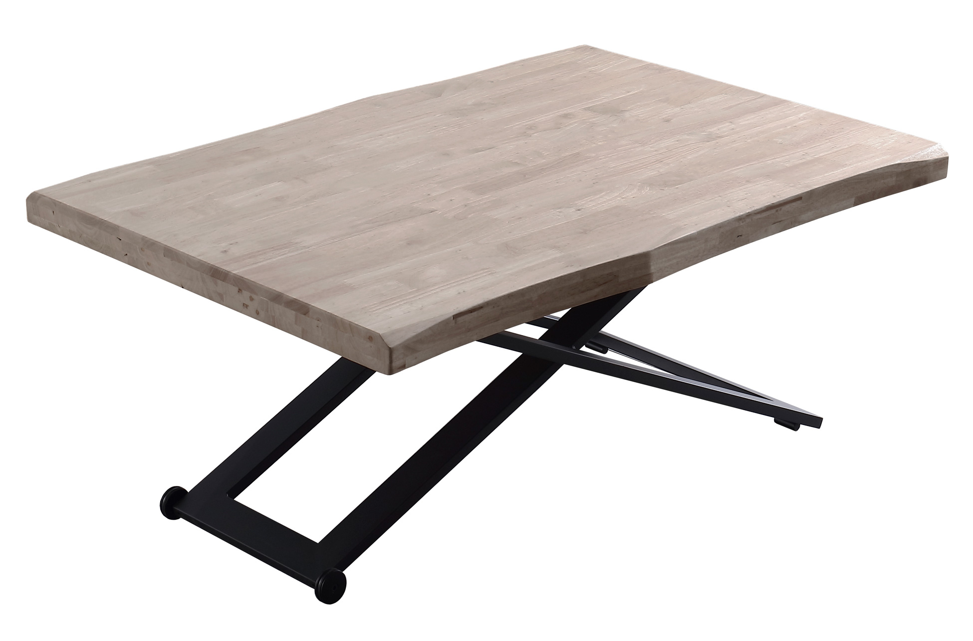 MESA CENTRO ELEVABLE ZOE 120 x 80 CM ROBLE HONEY / NEGRO TAPA CON FORMA. - Imagen 2