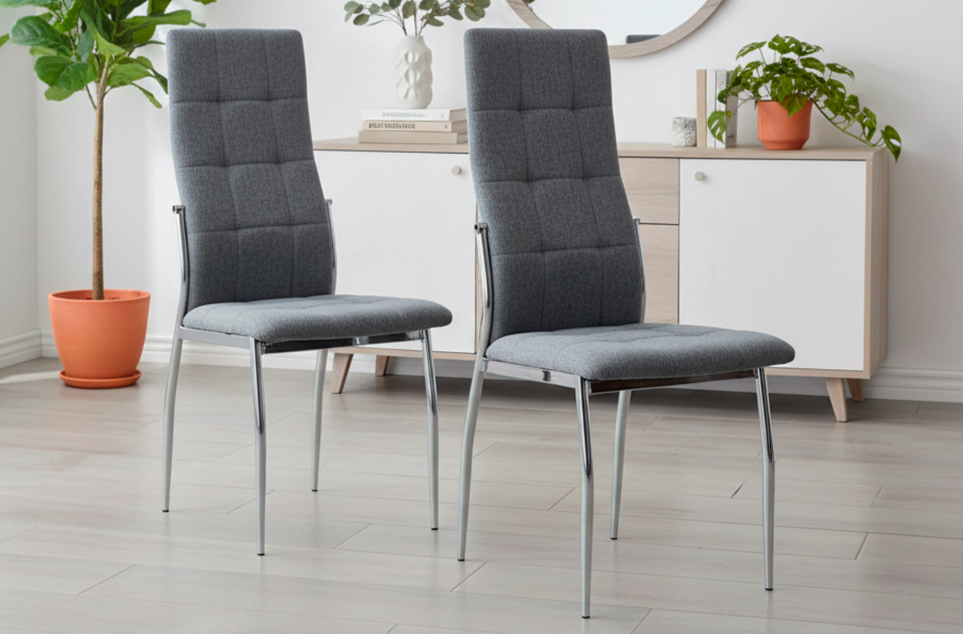 SILLA COMEDOR DIANA TEJIDO GRIS / CROMO