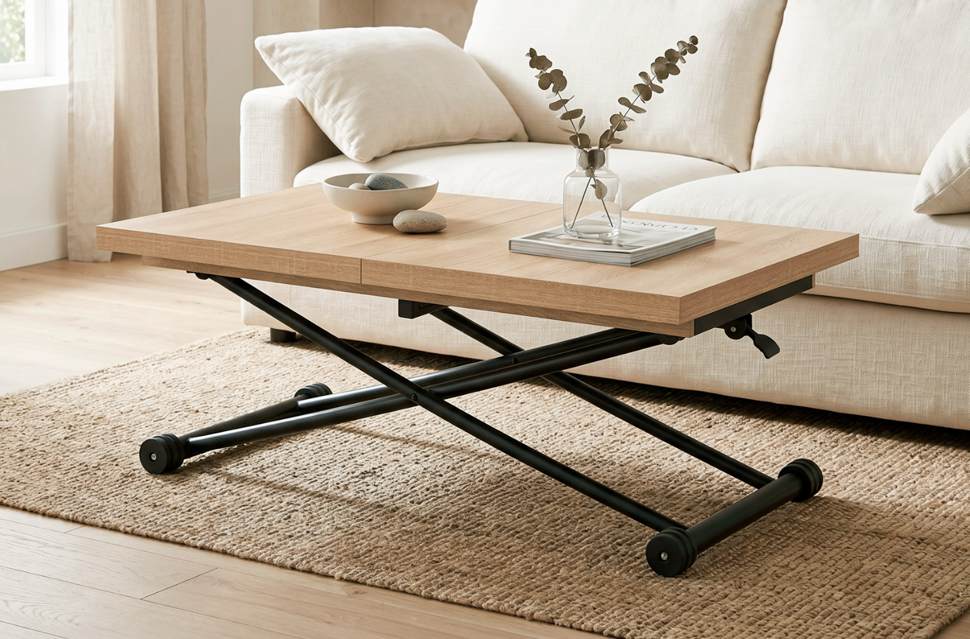 MESA CENTRO ELEVABLE Y EXTENSIBLE 100 - 130 - 160 CM TAYLOR OAK / NEGRO.