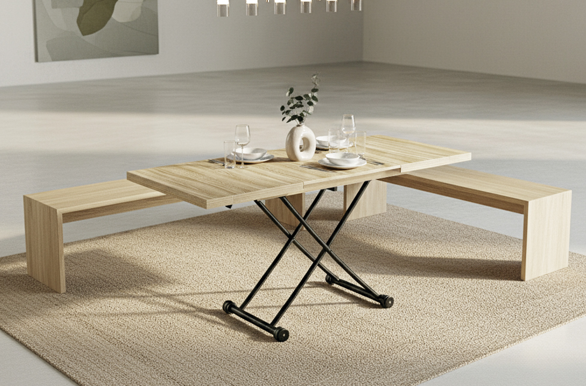 MESA CENTRO ELEVABLE Y EXTENSIBLE 100 - 130 - 160 CM TAYLOR OAK / NEGRO. - Imagen 9