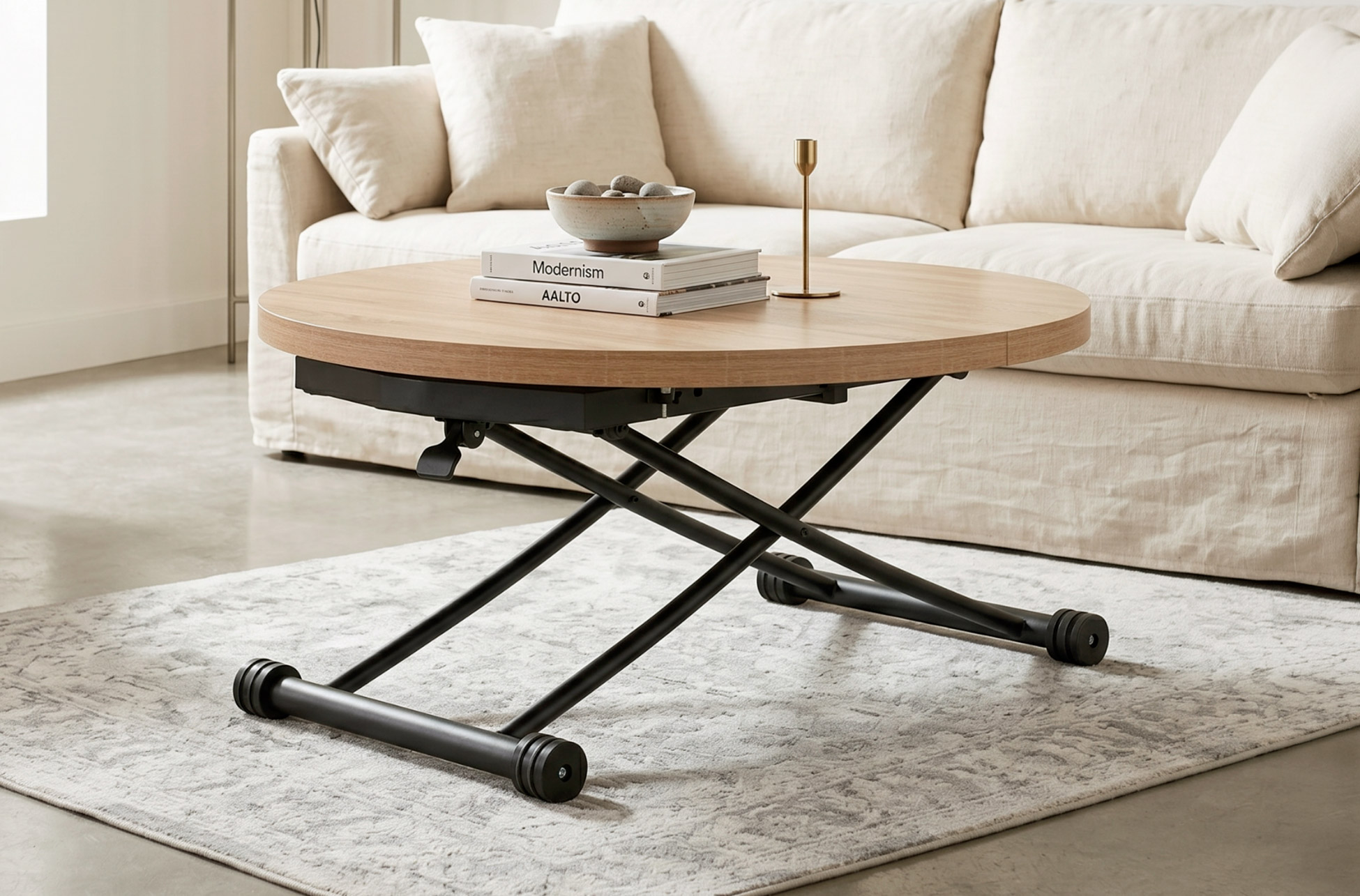 MESA CENTRO ELEVABLE Y EXTENSIBLE 100 - 140 CM GAGA OAK / NEGRO