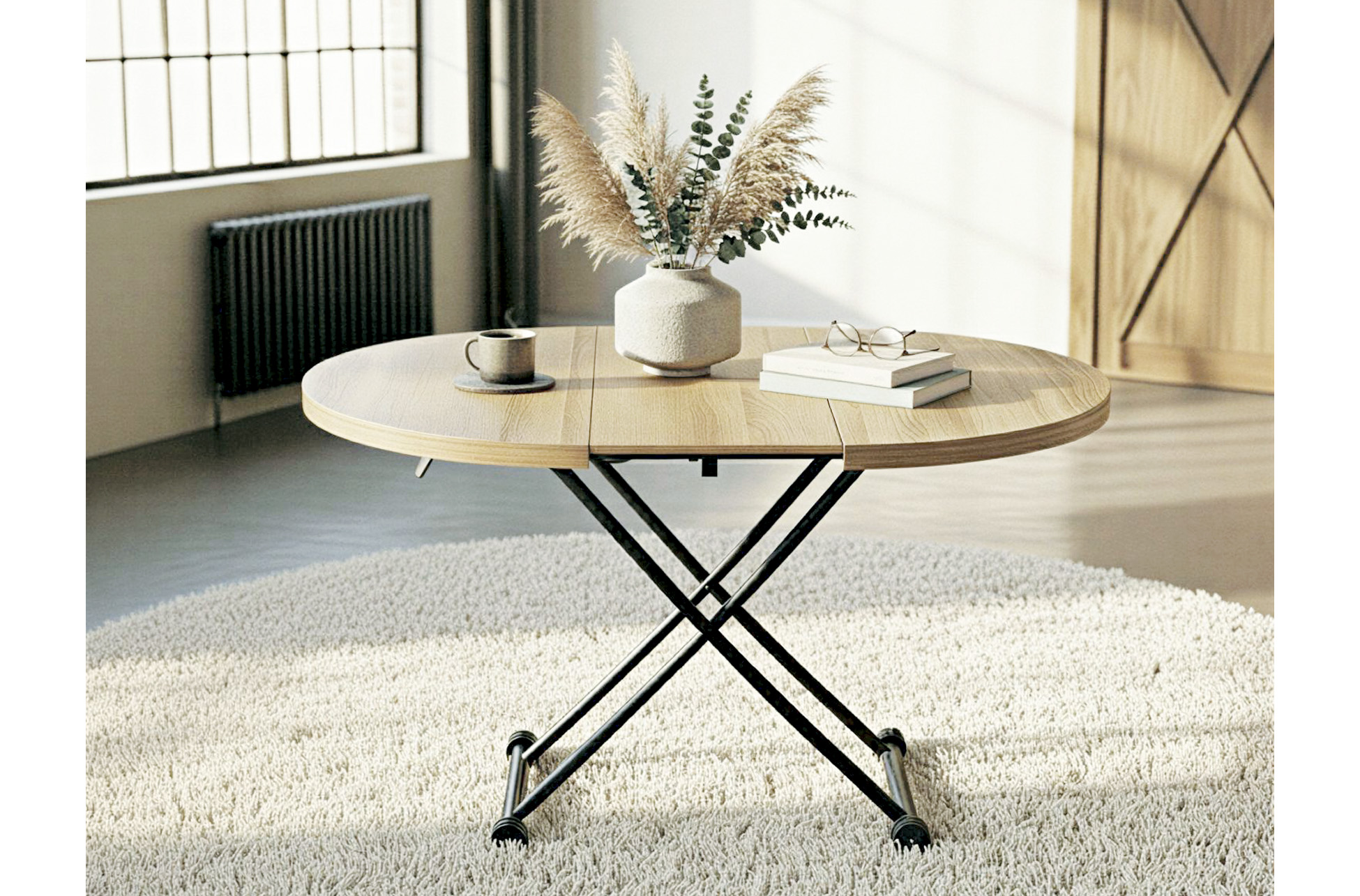 MESA CENTRO ELEVABLE Y EXTENSIBLE 100 - 140 CM GAGA OAK / NEGRO - Imagen 9