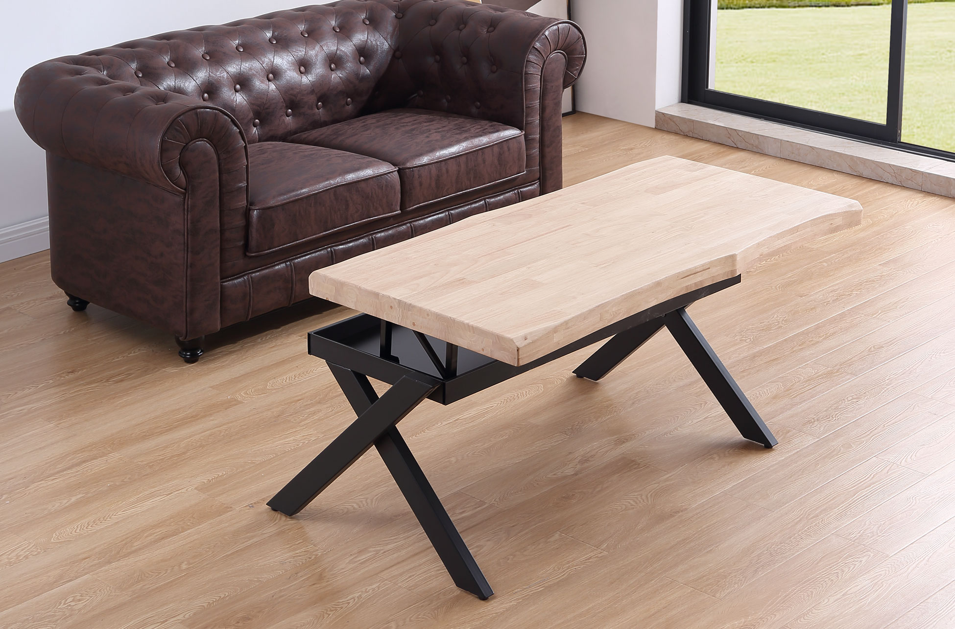 MESA CENTRO ELEVABLE XENA 120 X 66 CM TAPA CON FORMA ROBLE NORDISH / NEGRO. - Imagen 2