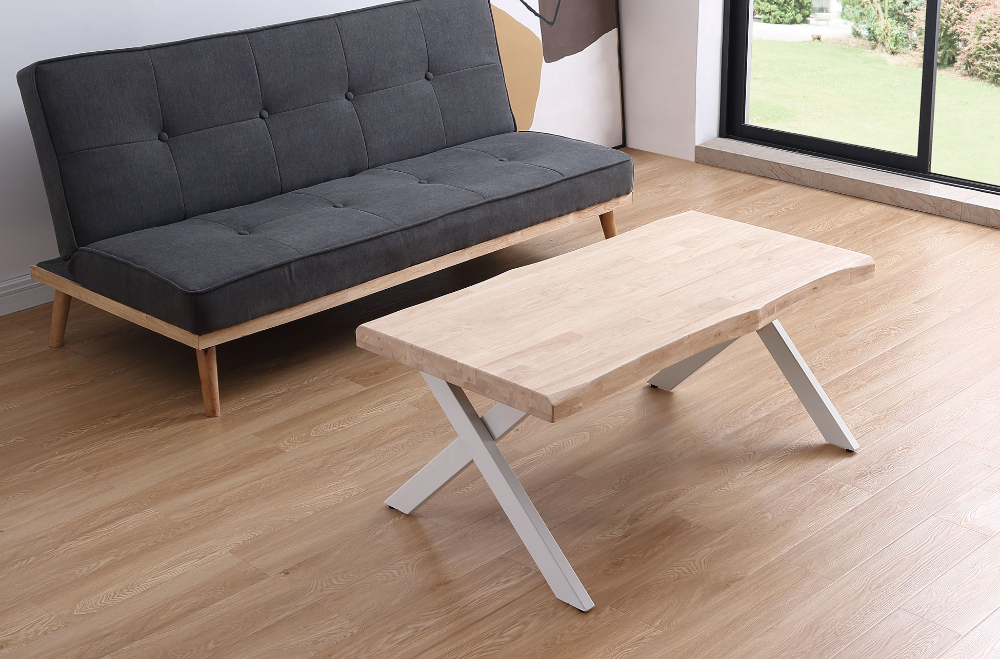 MESA CENTRO ELEVABLE XENA 120 X 66 CM TAPA CON FORMA ROBLE NORDISH / BLANCO. - Imagen 3