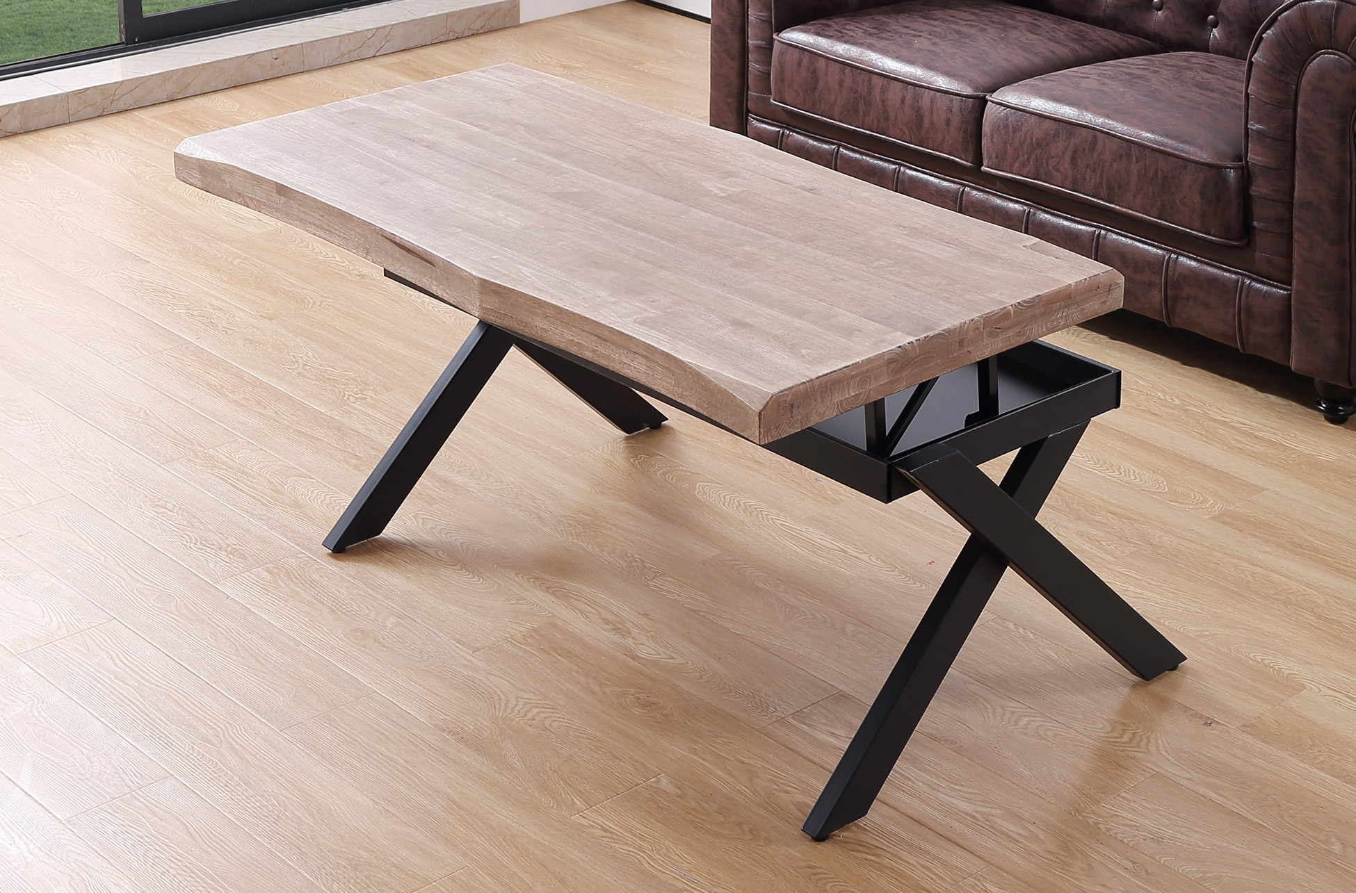 MESA CENTRO ELEVABLE XENA 120 X 66 CM TAPA CON FORMA ROBLE HONEY / NEGRO.